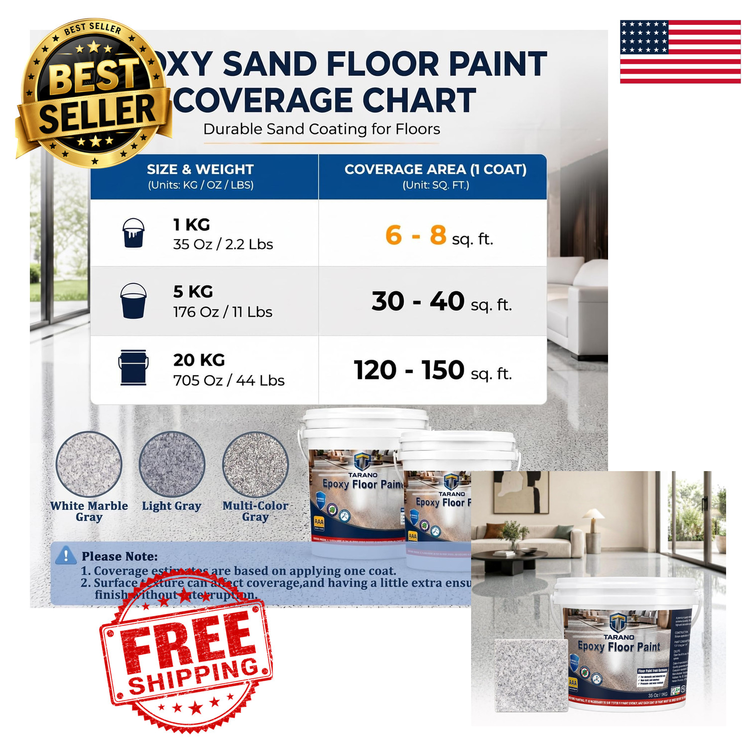 Epoxy Colored Sand Floor Paint Self-Leveling Concrete Non-Slip Garage Patio 35oz