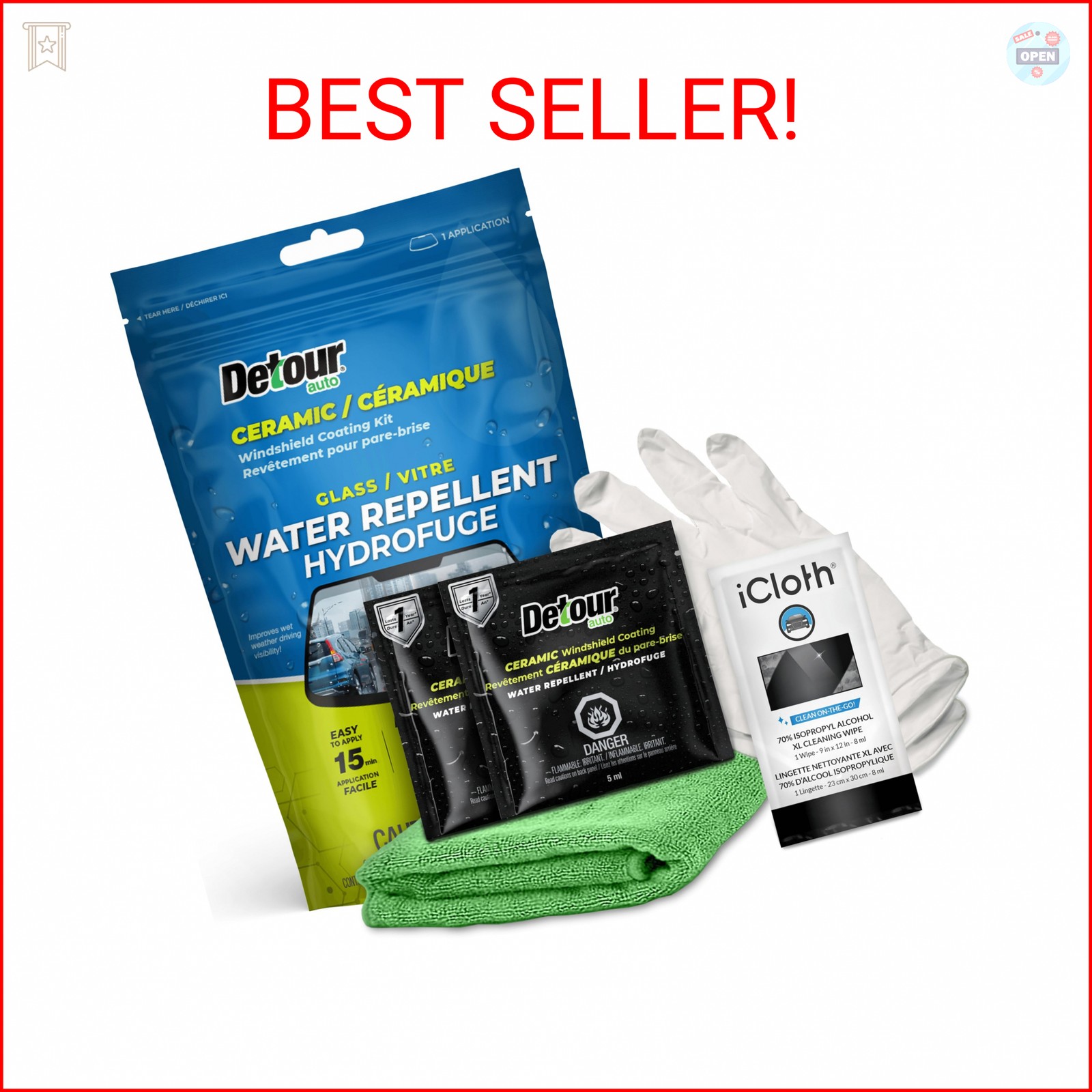 Detour Ceramic Windshield Coating Kit – Long-Lasting Water Repellent Glass Coati
