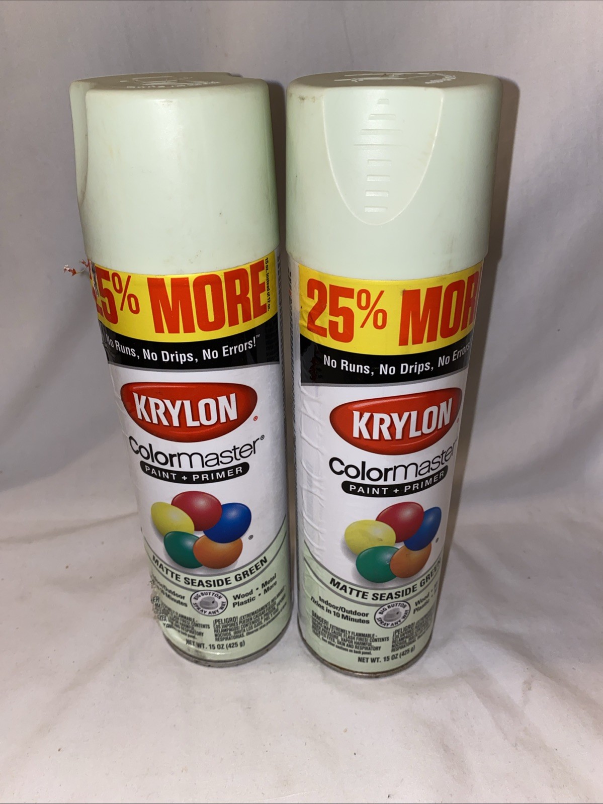 2 Krylon Colormaster Paint & Primer Spray Paint, 15oz Matte Seaside Green