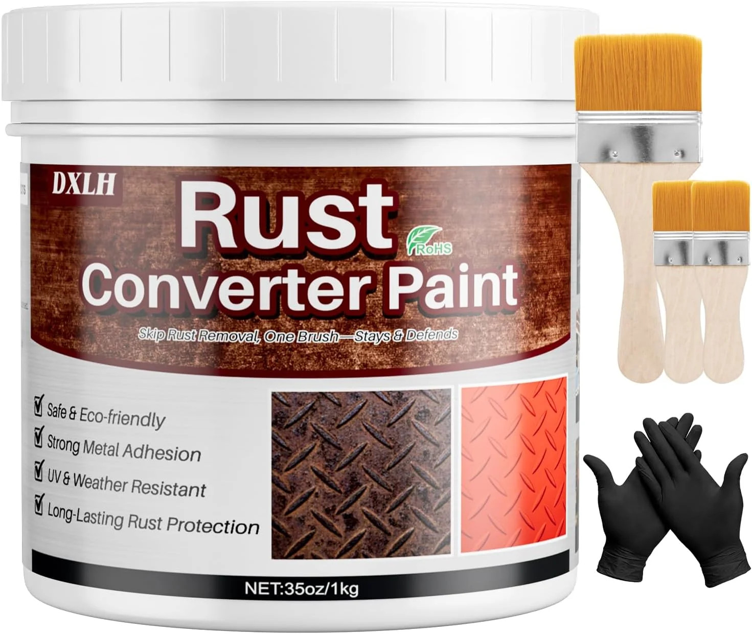 2 in 1 Rust Converter & Metal Primer, 35oz Red Rust Reformer Paint for Metal, Di