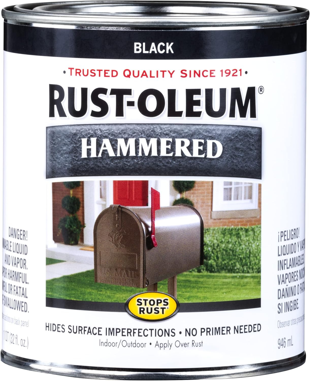 7215502 Stops Rust Hammered Finish Brush Paint, Quart, Black