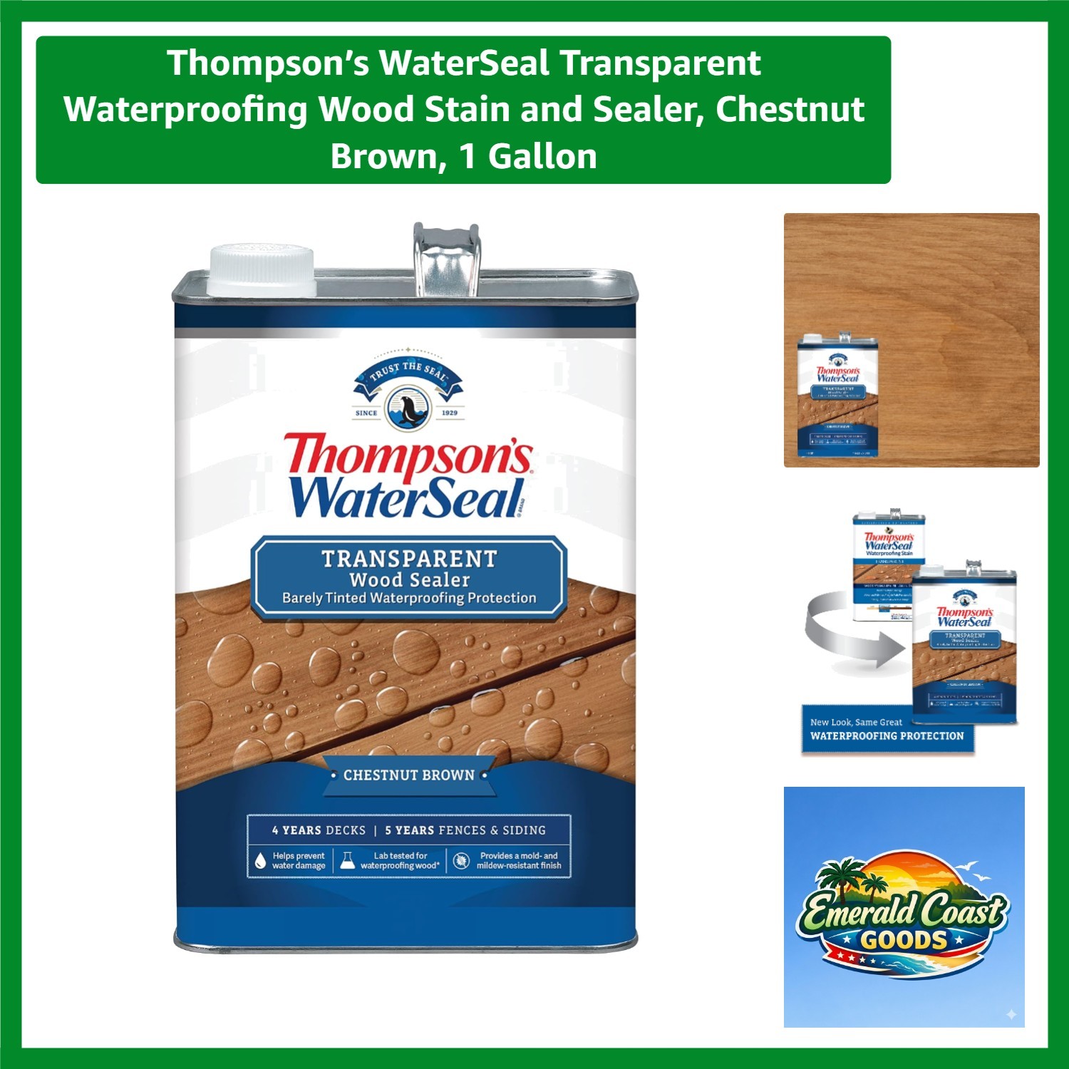 Transparent Waterproofing Wood Stain and Sealer, Chestnut Brown, 1 Gallon