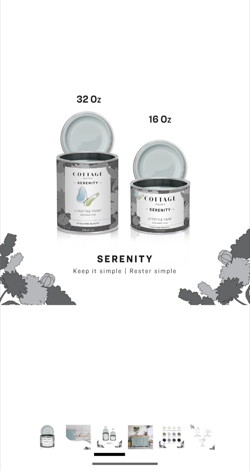 Serenity Silk All-in-One Mineral Chalk Paint for Furniture. 16oz, Marshmallow