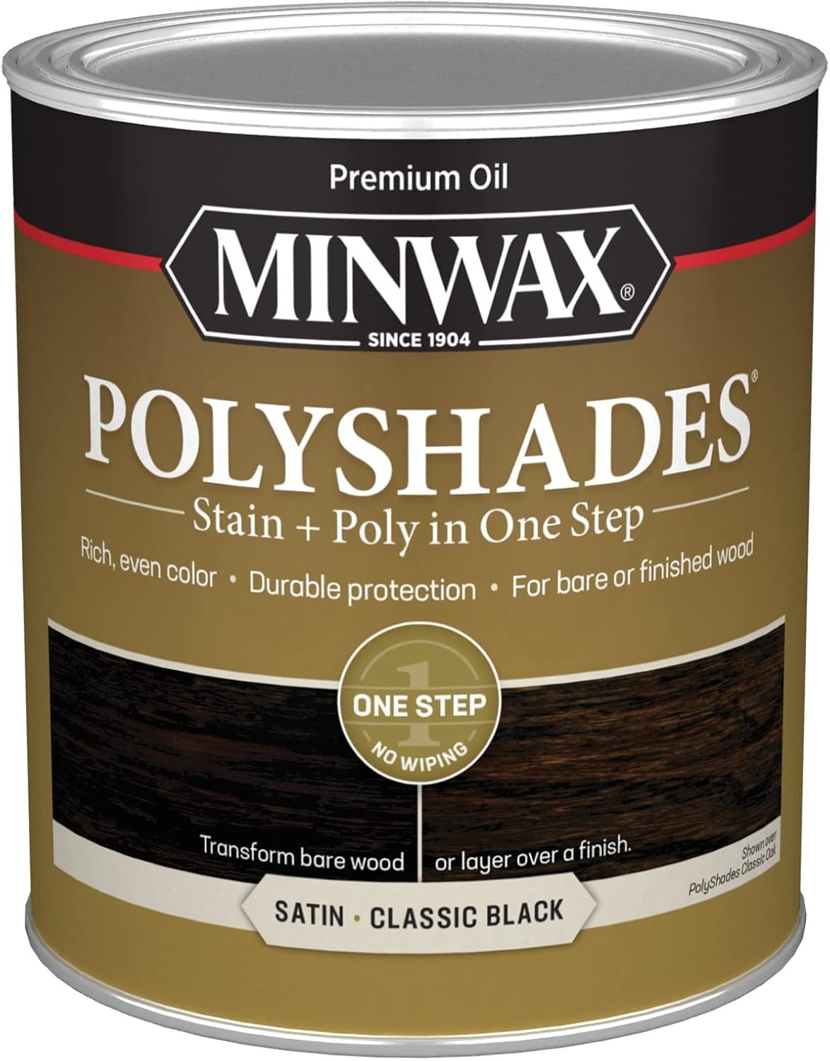 PolyShades Classic Black Wood Stain & Polyurethane Finish – Quart, Satin Sheen