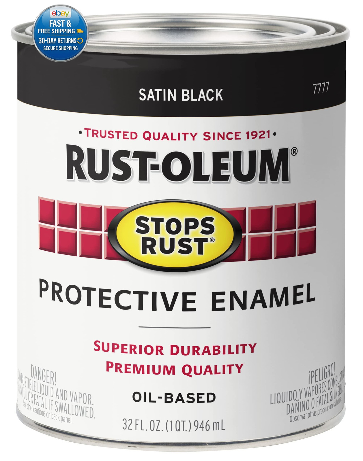 7777502-2PK Stops Rust Brush On 32 Fl Oz (Pack of 2), Satin Black