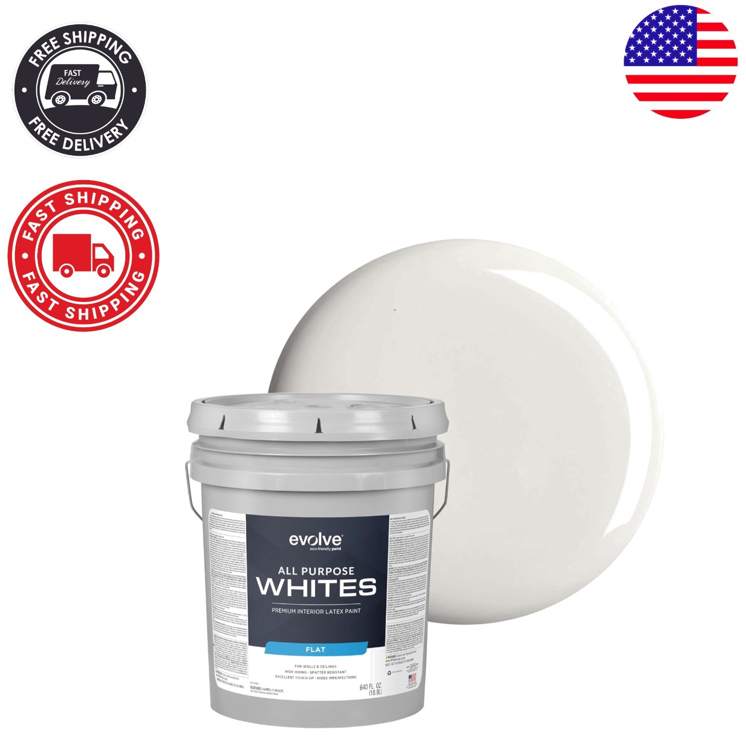 All-Purpose Flat White Paint & Primer – Snow Drift, 5 Gallon, Excellent Touch-Up