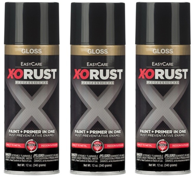 X-O Rust XOP2-AER Gloss Black Anti-Rust Enamel Spray Paint- Pack of 3