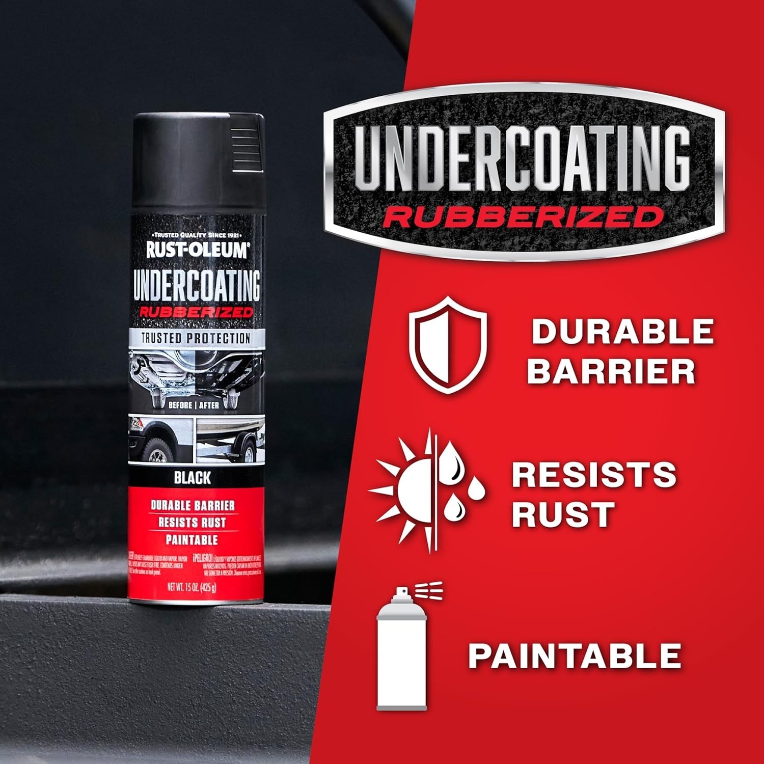 Rust-Oleum 248657 Rubberized Undercoating Spray, 15 oz, Black (1 pack)