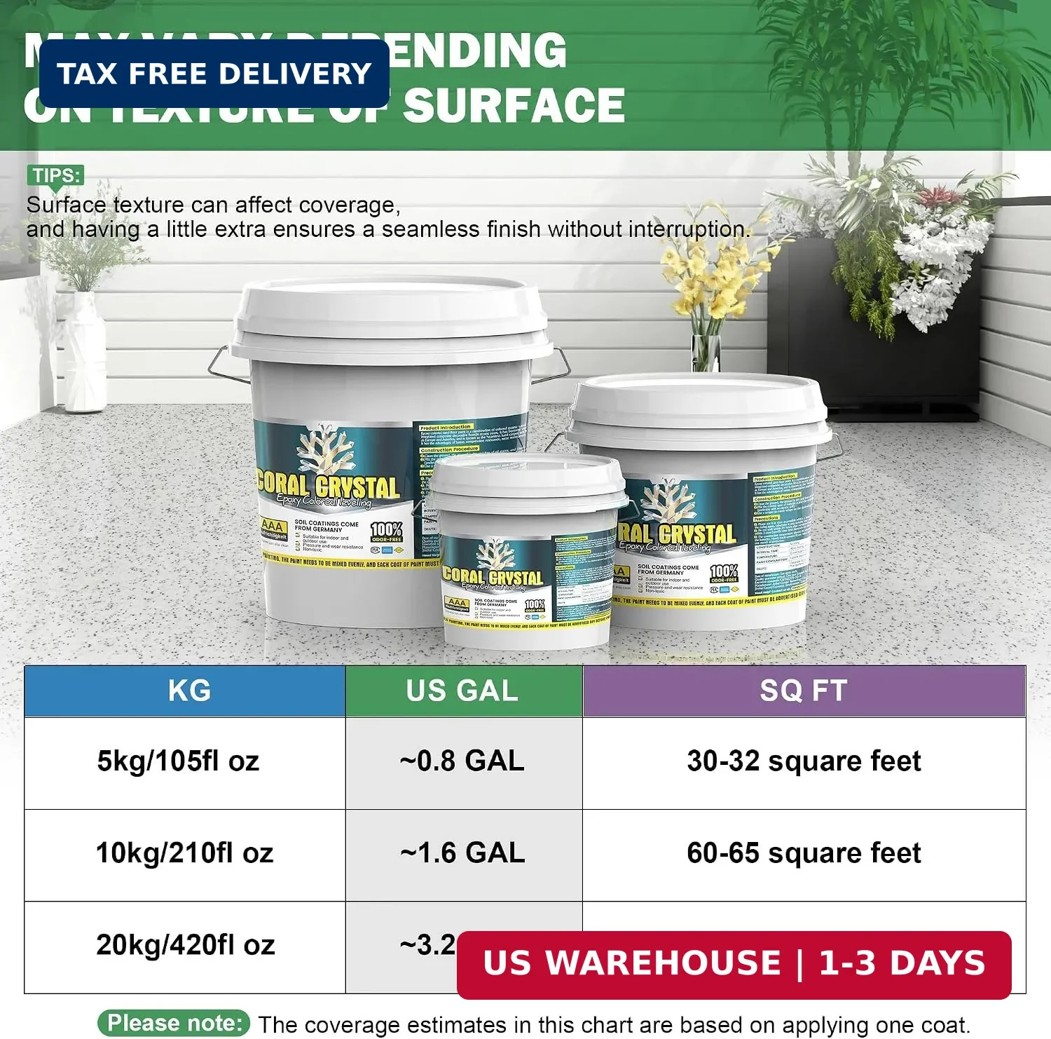 Epoxy Colored Sand Floor Paint for Concrete (420 Fl Oz),Self-leveling Epoxy Floo
