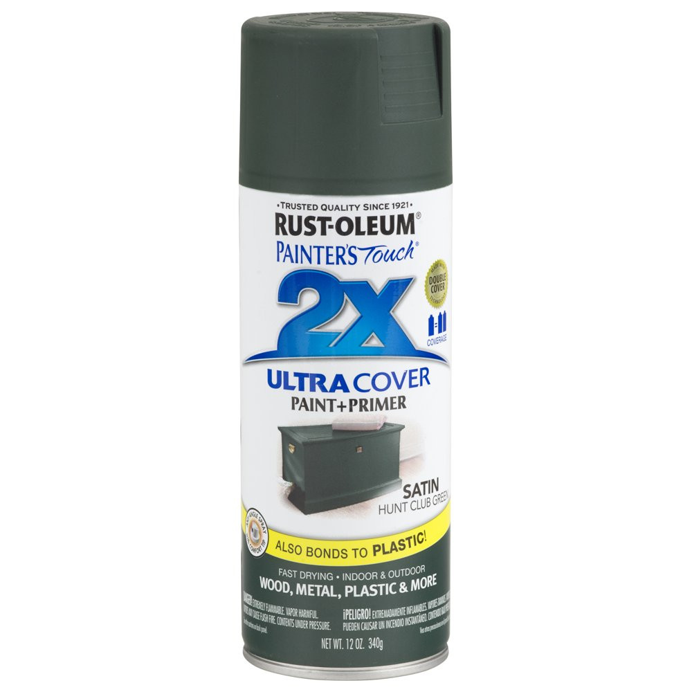 All Surfaces 2X Ultra Cover Satin Green Spray Paint &Primer Soft Silky Look 12Oz