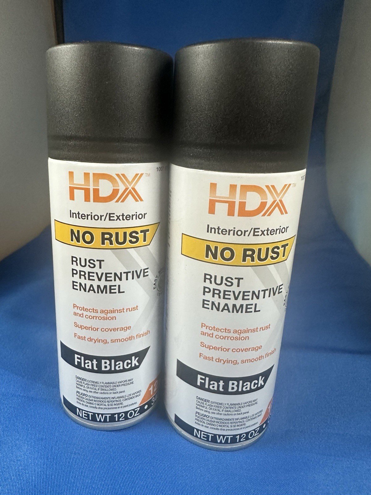 2 Pack HDX No Rust Flat Black Spray Paint 12 oz Rust Preventive Enamel New
