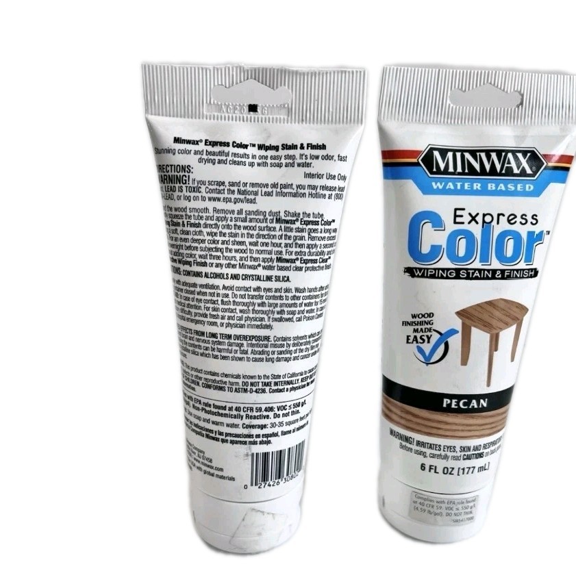 TWO Minwax Water Based Express Color Wiping Stain & Finish Pecan 6fl.oz Each