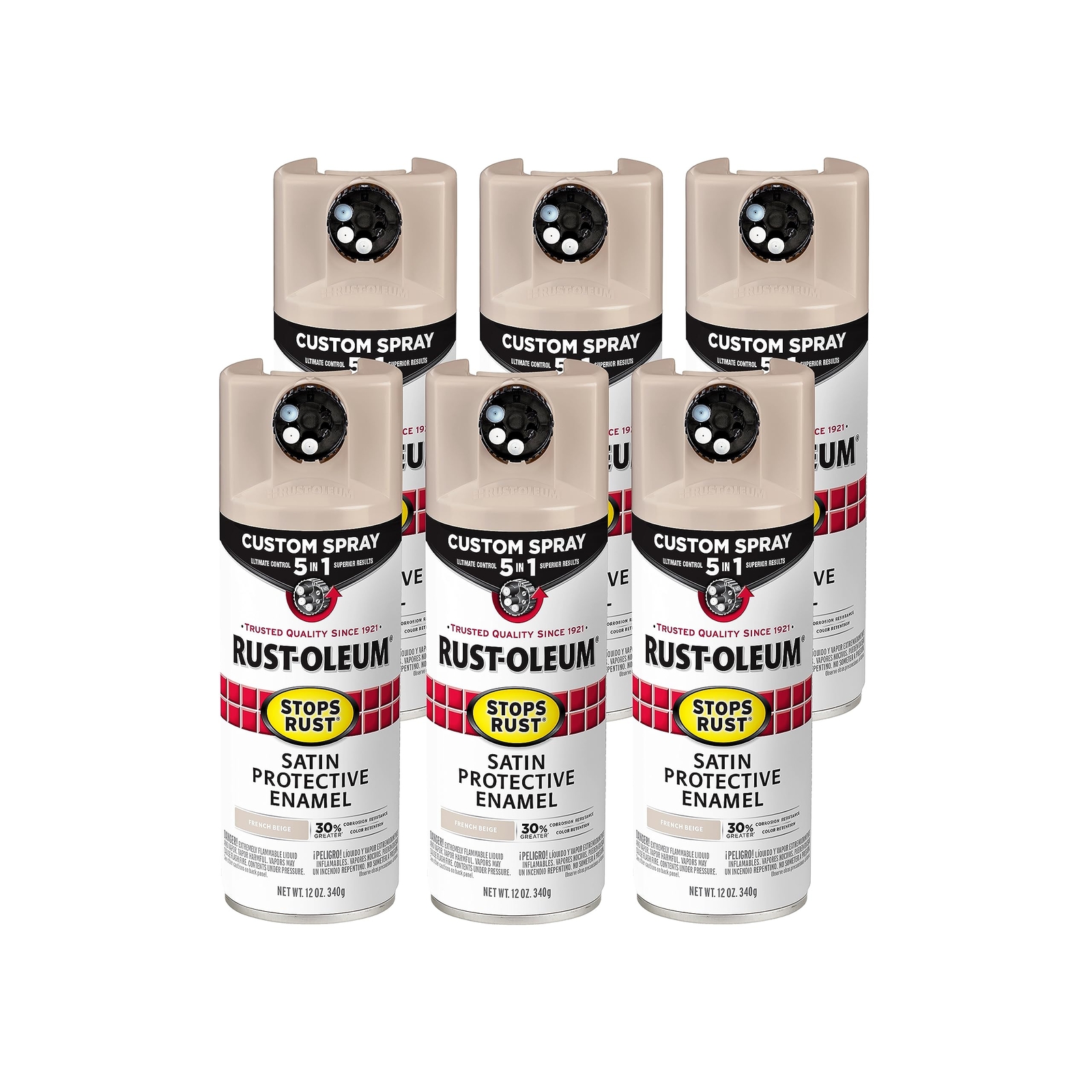 Rust-Oleum 376879-6PK Stops Rust Custom Spray 5-in-1 Spray Paint, 12 oz, Satin