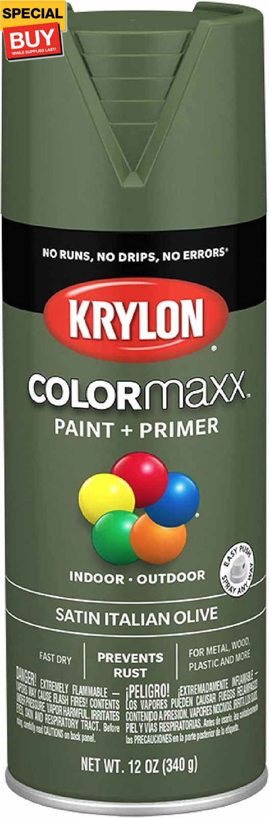 12 oz K05566007 Italian Olive COLORmaxx Paint & Primer Spray Paint, Satin