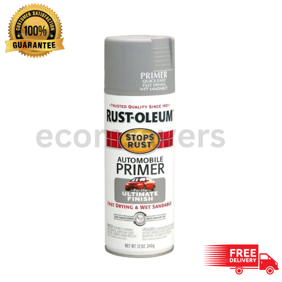 12 Oz. Flat Light Gray Automotive Primer Spray | Stops Rust Auto Oz Of Paint New