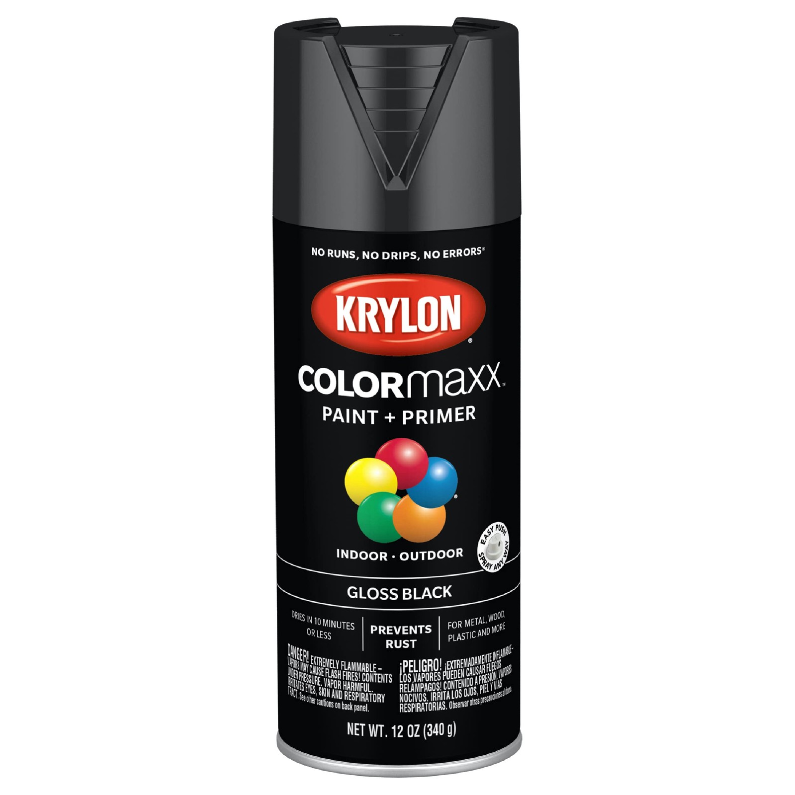 Krylon COLORmaxx Black Gloss Spray Paint 12 Ounce Fast Dry Indoor Outdoor Use