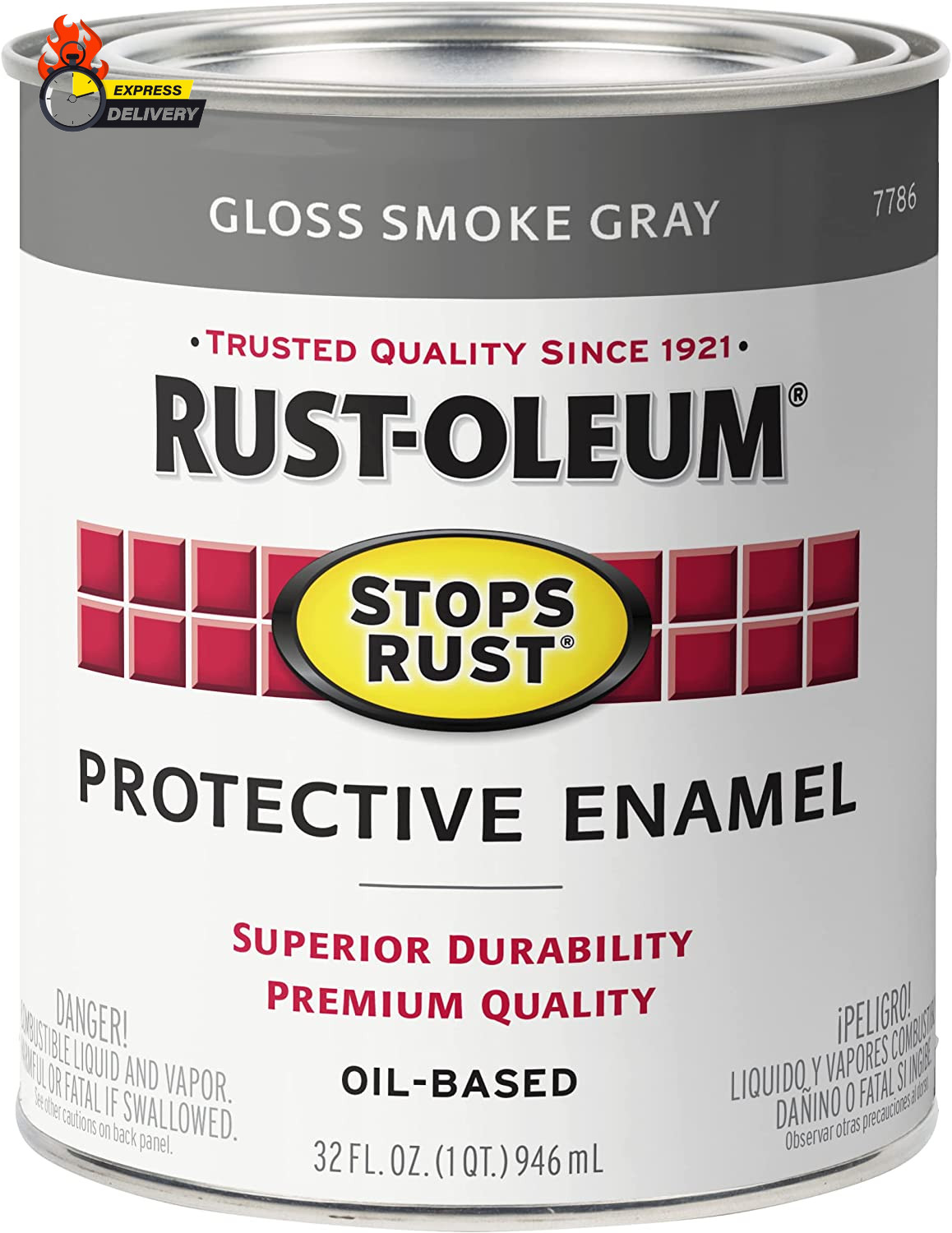 7786502 Protective Enamel Paint Stops Rust, 32-Ounce, Gloss Smoke Gray, 1 Quarts