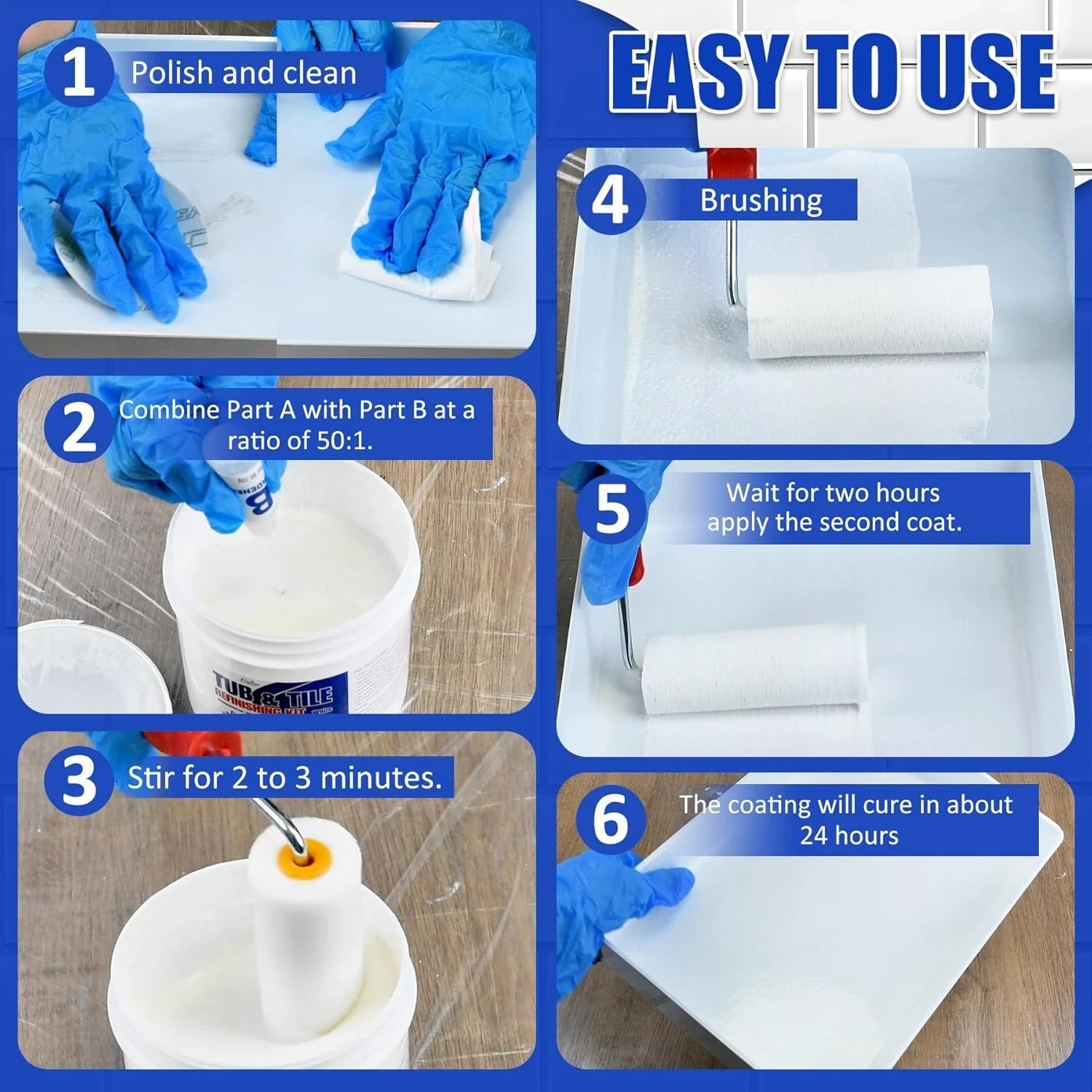 Tub and Tile Refinishing Kit – 17Oz Semi-Gloss White Tile Paint with Tools for B