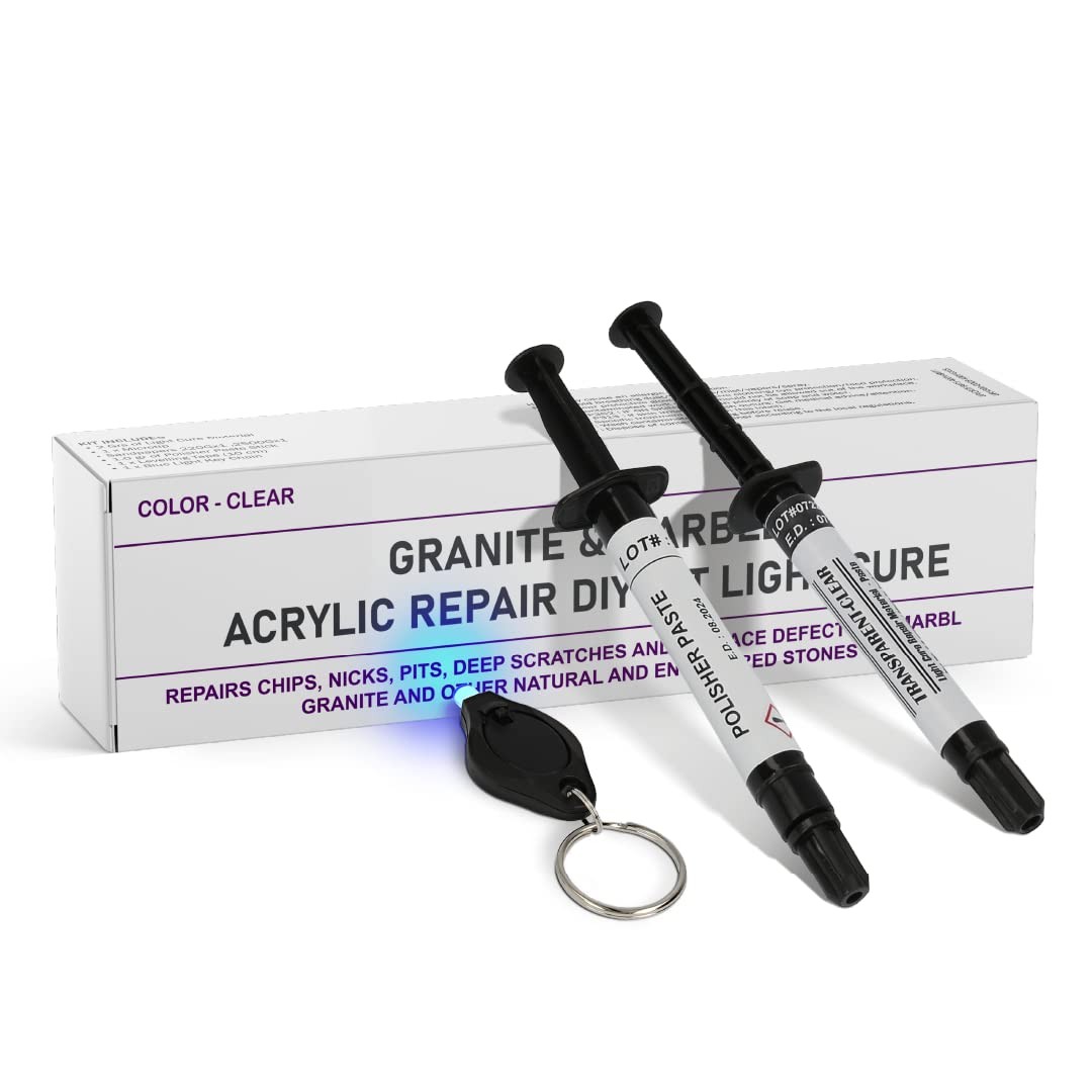 Granite, Marble, Quartz & Acrylic Repair Kit (Clear/Transparent) – Suitable f…