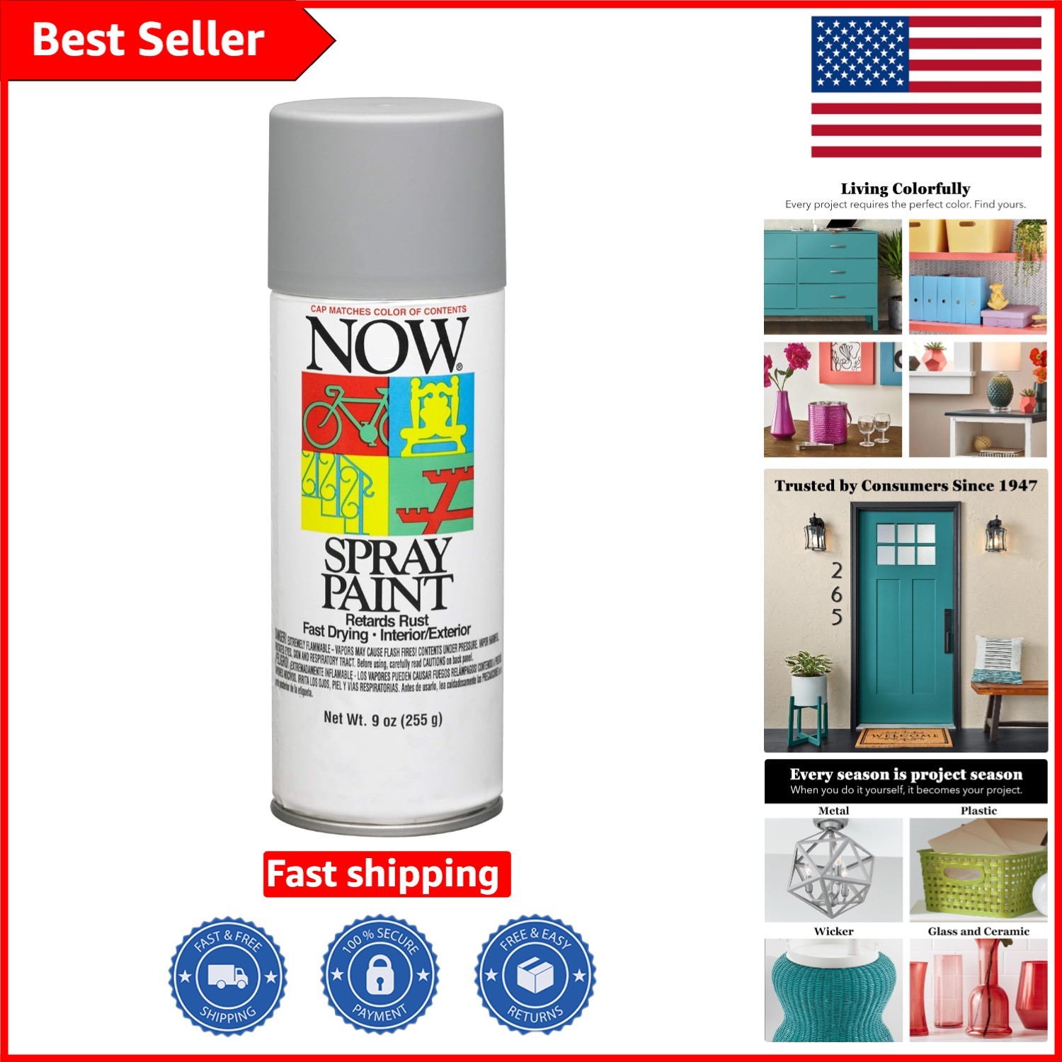 Krylon Now Fast-Drying Gray Primer Spray Paint, 9 oz – Perfect for Wood Surfaces
