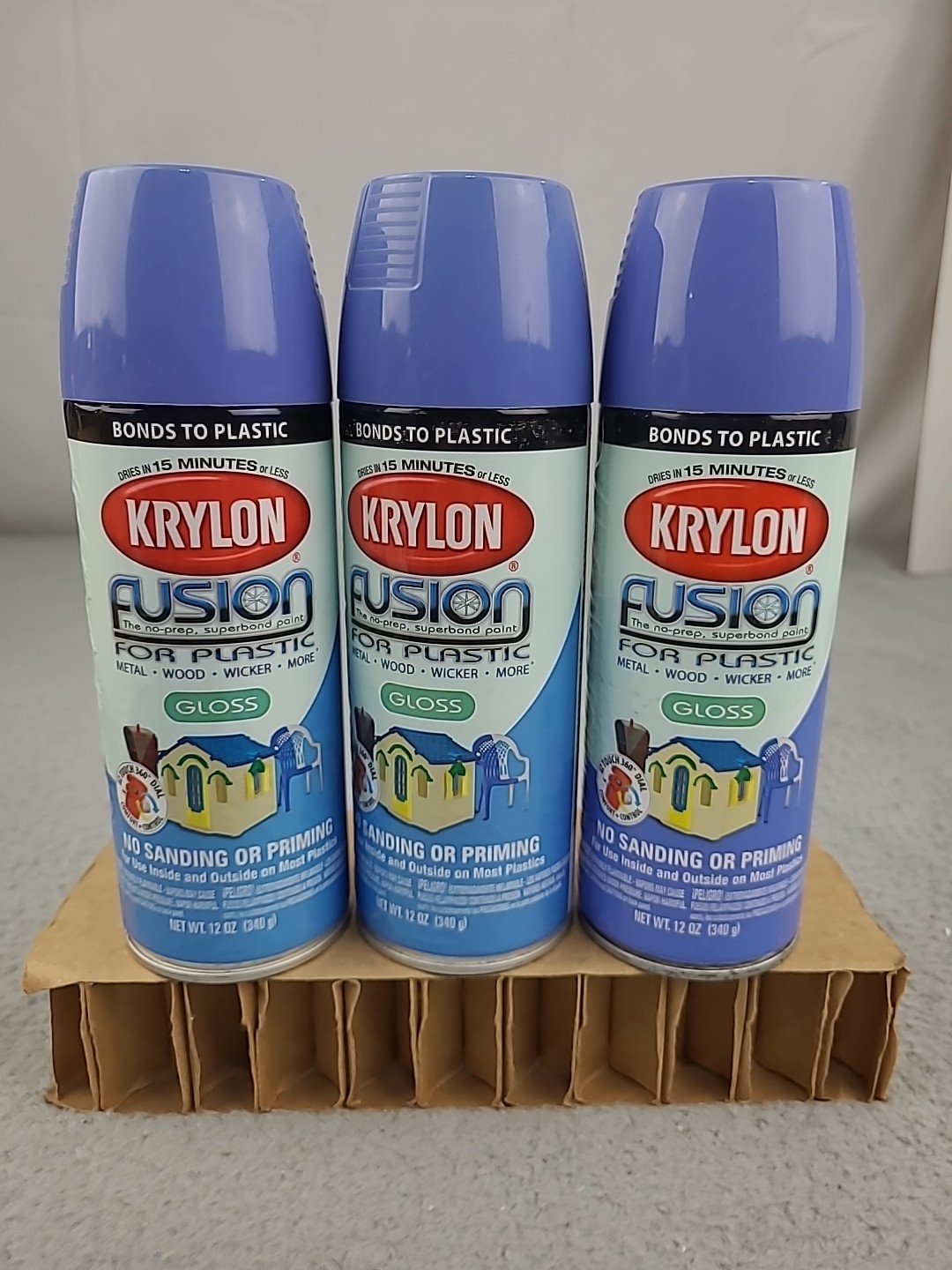 3x Krylon Fusion for Plastic Spray Paint 2333 Blue Hyacinth Gloss, 12 oz