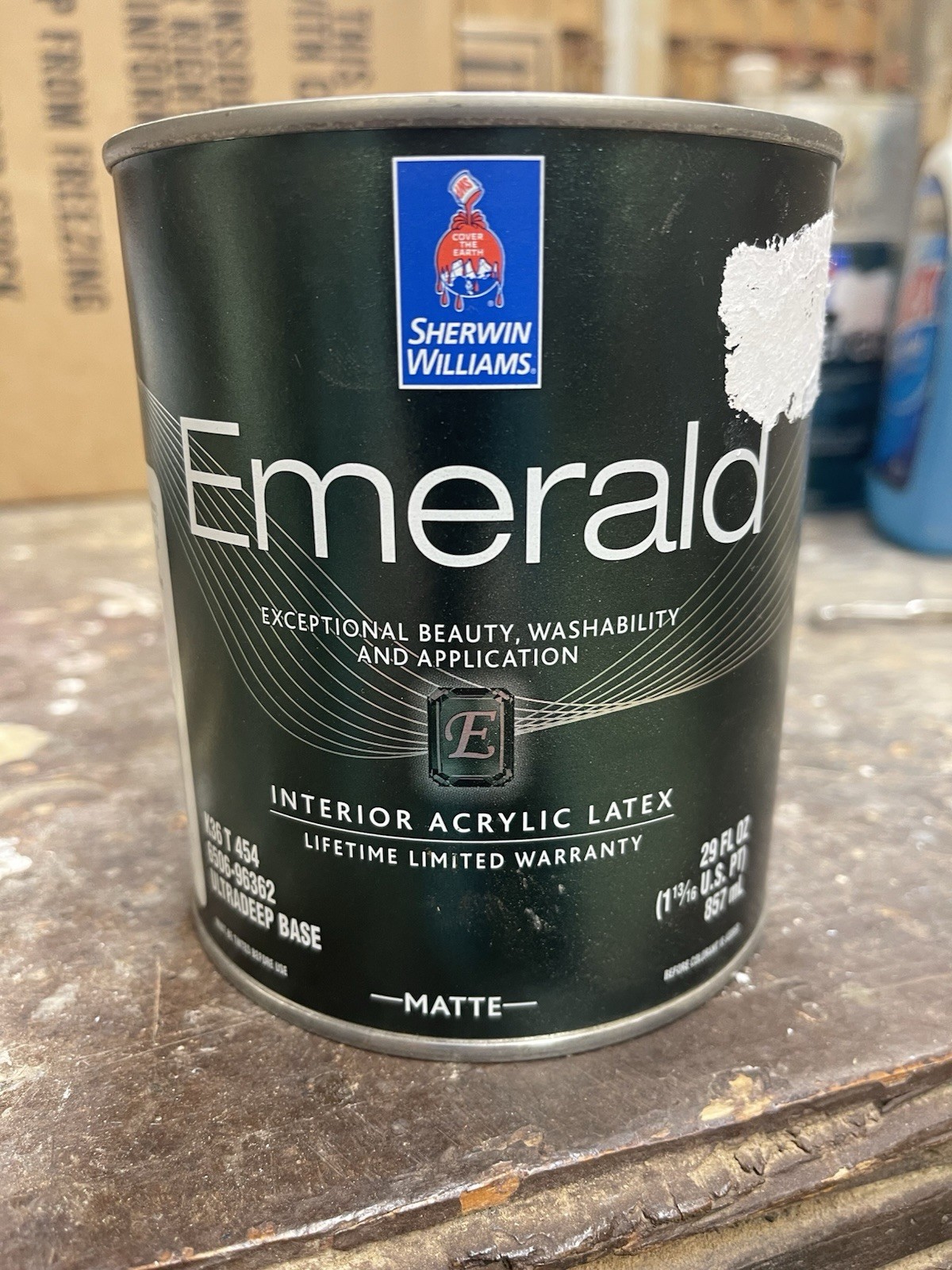 Quart Sherwin Williams Emerald Latex Water Based Paint / Ultra-Deep Base/ Matte