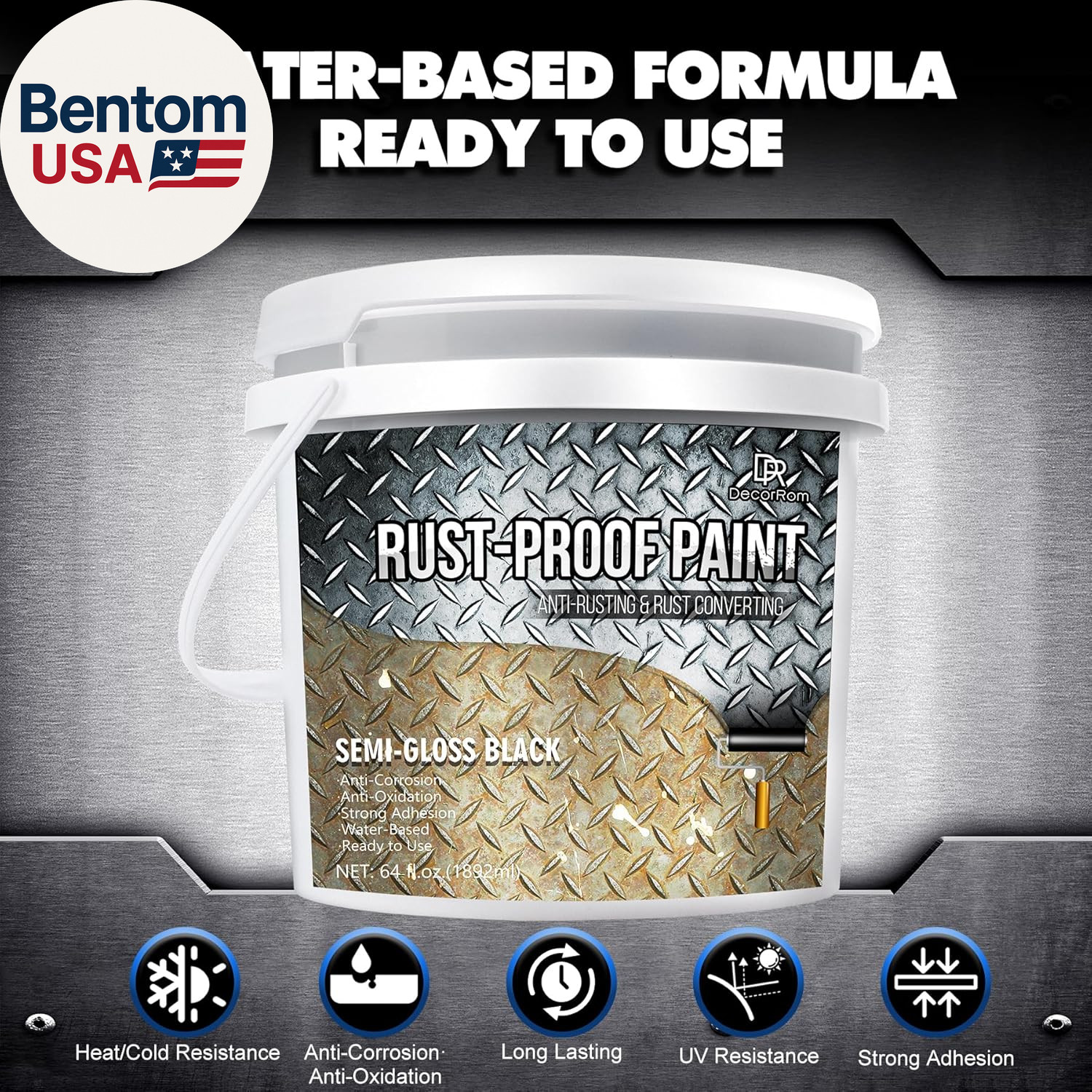 2 in 1 Rust Converter & Metal Primer – 64Oz Black Rust Reformer Paint for Metal,