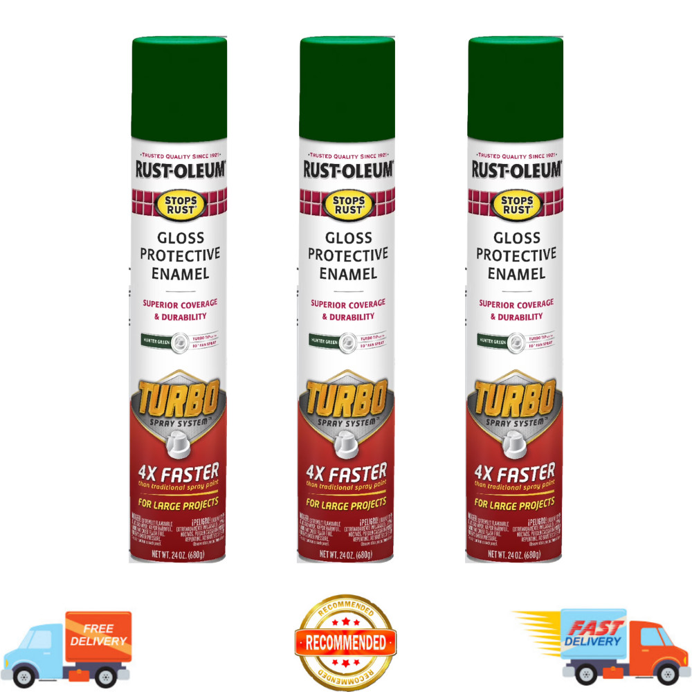 Rust-Oleum Stops Rust Turbo Hunter Green Spray Paint, Gloss Enamel 24 oz, 3 Pack