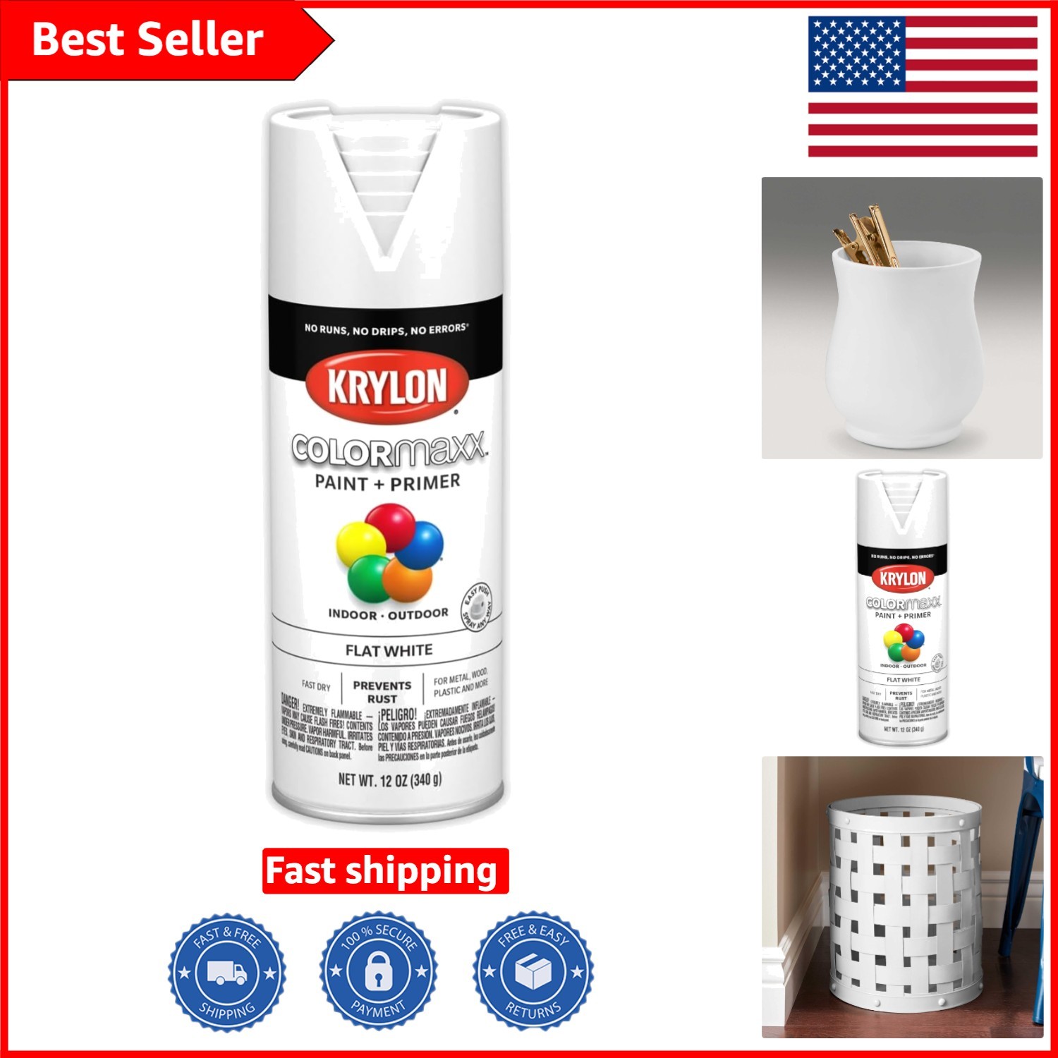 KRYLON COLORmaxx 12oz Flat White Acrylic Spray Paint & Primer for Indoors/Out…