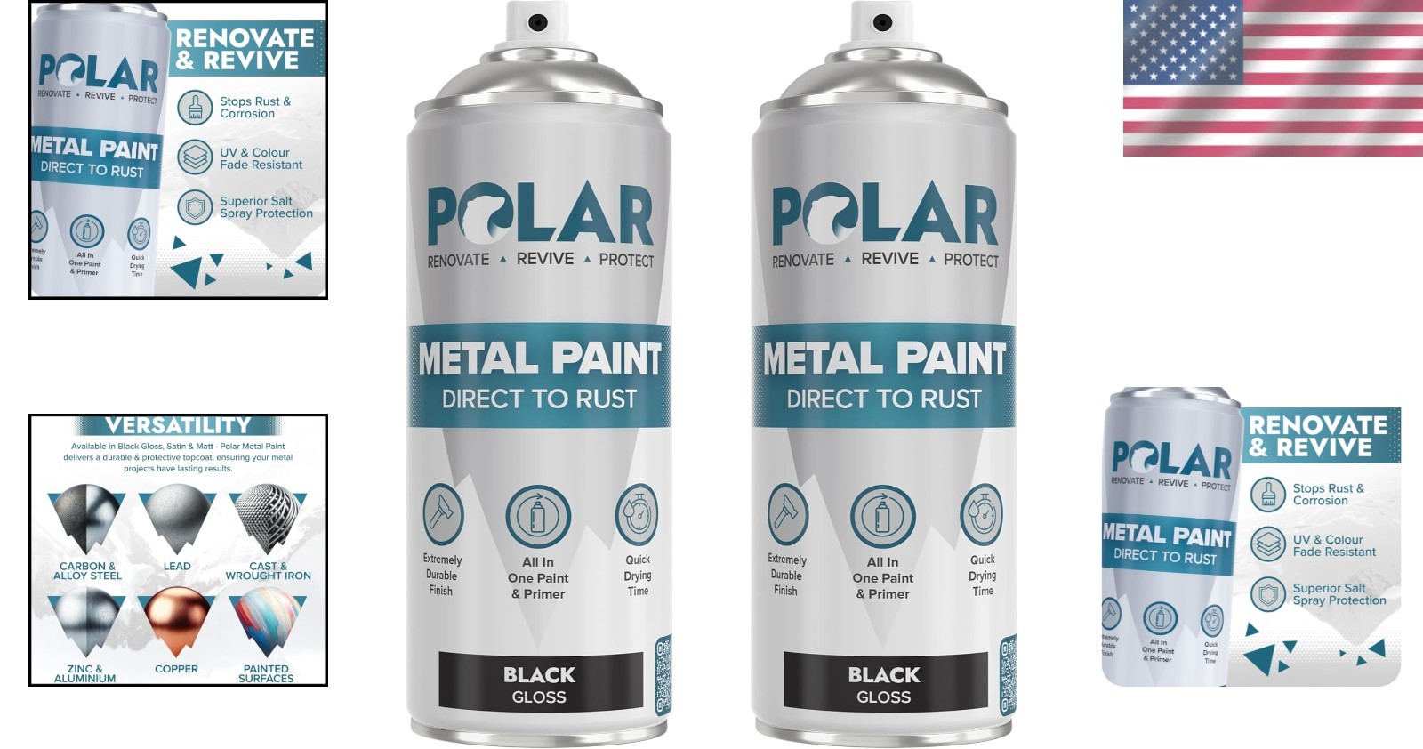 Polar Gloss Black Direct to Rust Spray Paint – 2 x 13.5 Fl Oz for All Surfaces