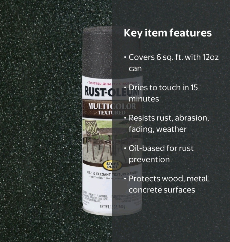 Rust-Oleum Textured Spray Paint Aged Iron Black 12 Oz For Metal Wood Concrete