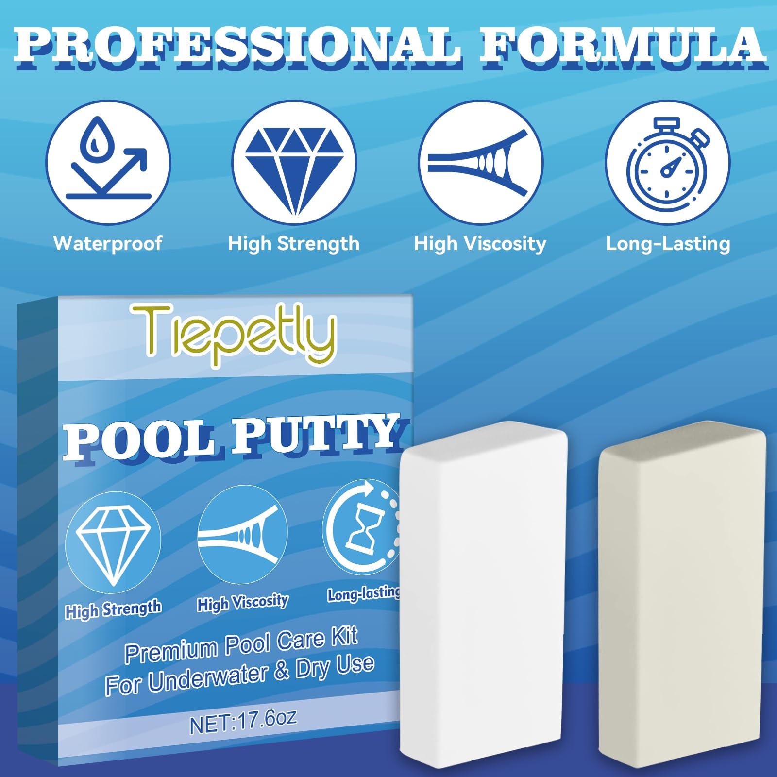 Tiepetly Pool Putty for leaks Underwater, 2 Part Epoxy Set, 17.6oz, 1