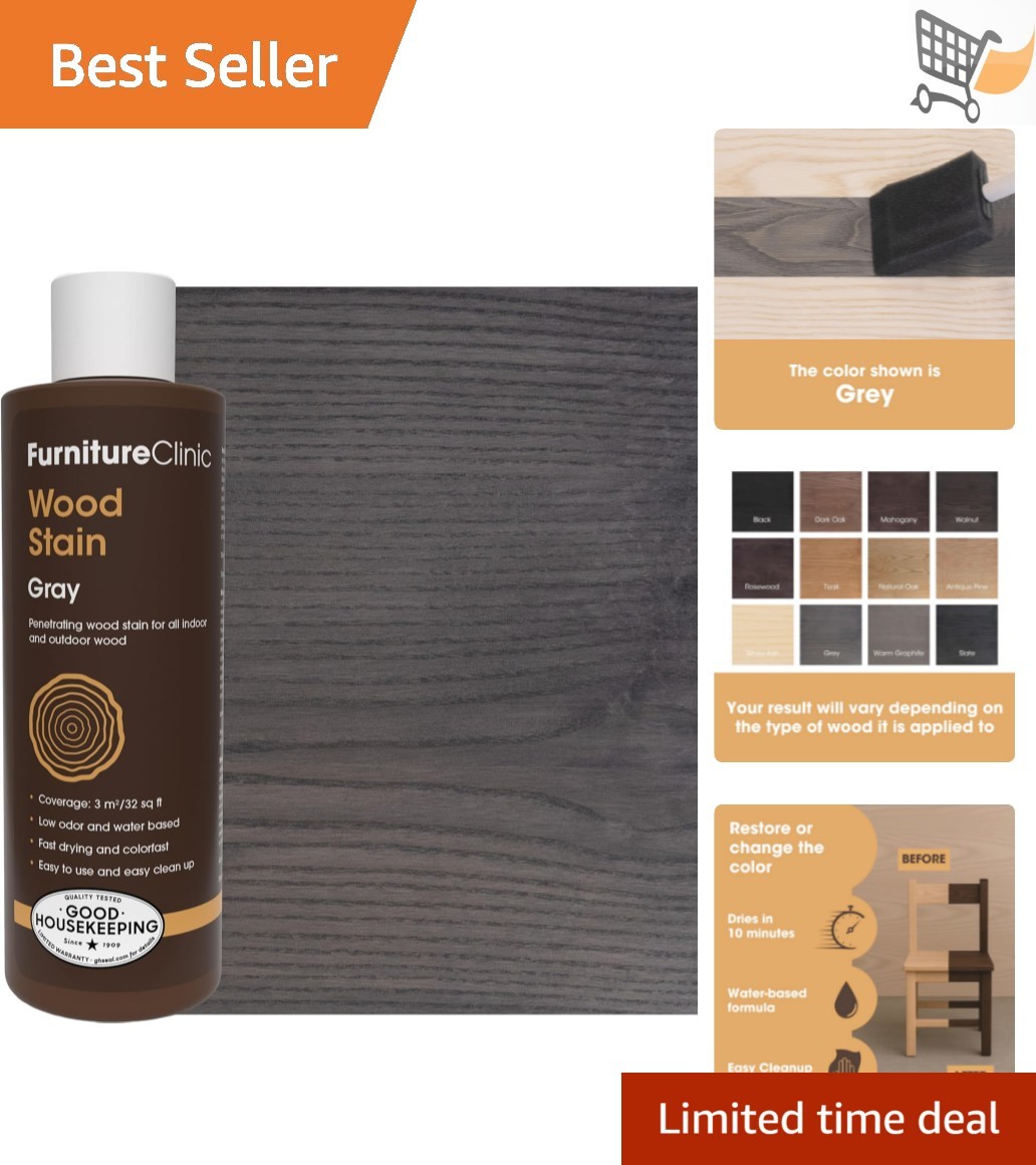 Wood Stain Water Based Grey 8.5oz Indoor Outdoor Furniture Low Odor