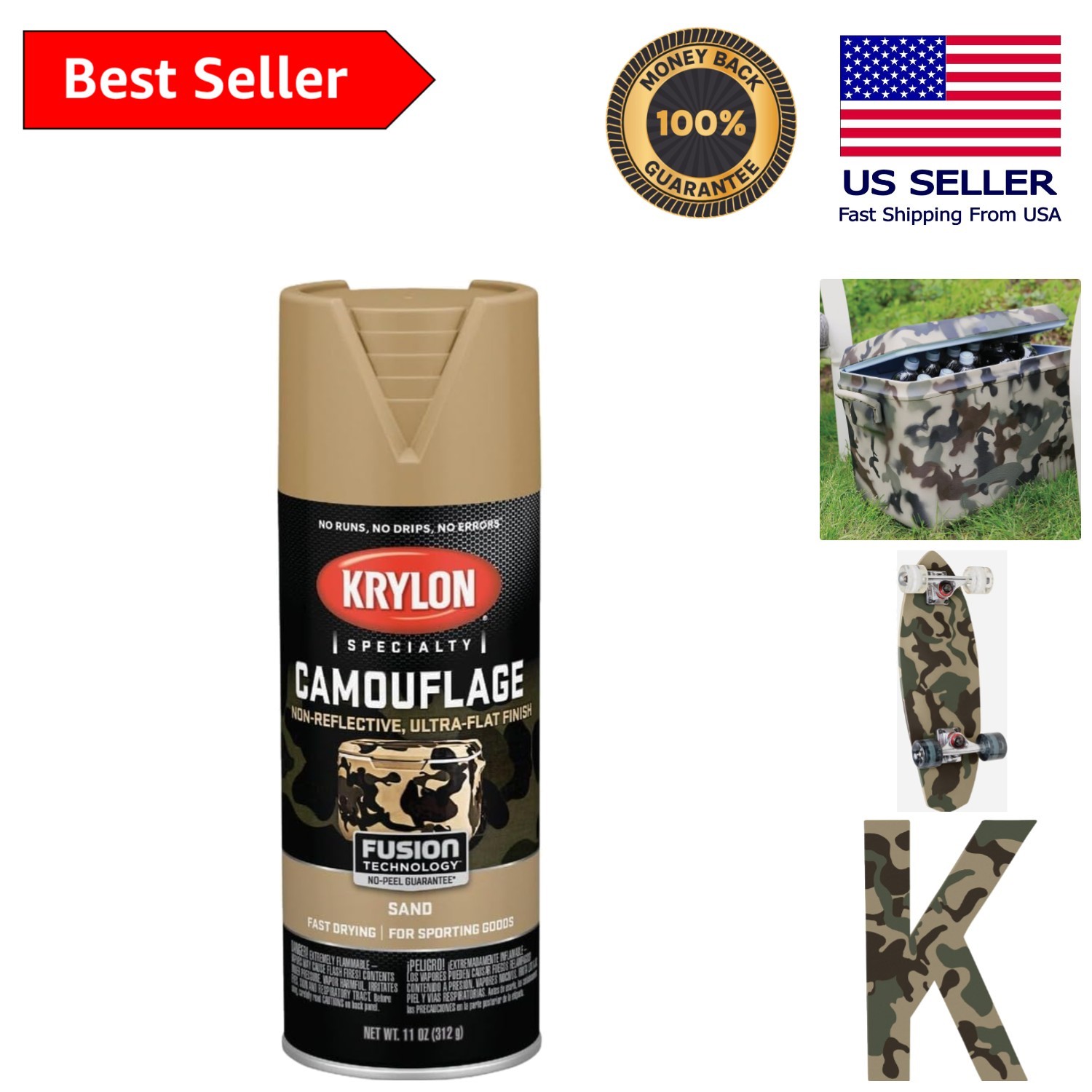 Krylon Camouflage 11 Oz. Matte Spray Paint in Sand – Quick Drying & Versatile