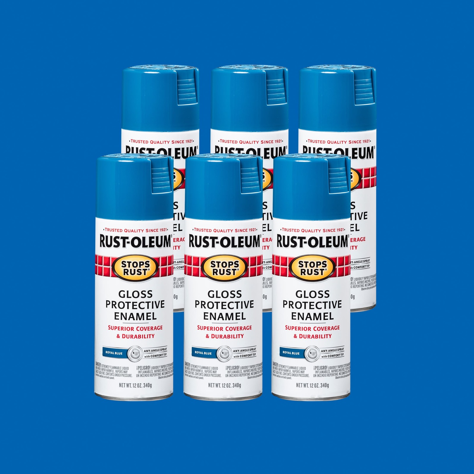6 Pack Royal Blue Stops Rust Gloss Protective Enamel Spray Paint-7727830 12 oz