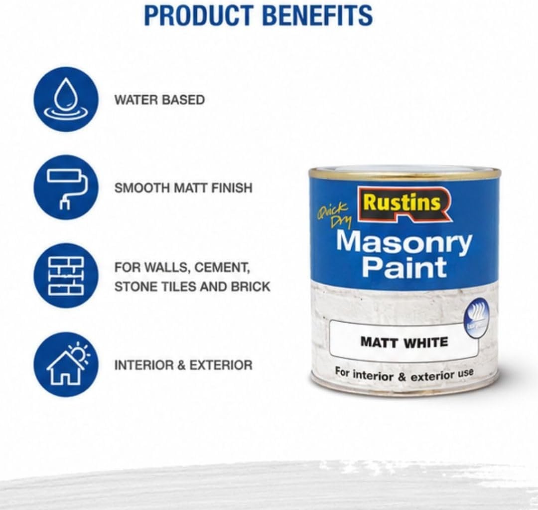 Rustin’s Quick Dry Matte White Masonry Paint 500ml – Effortless Application
