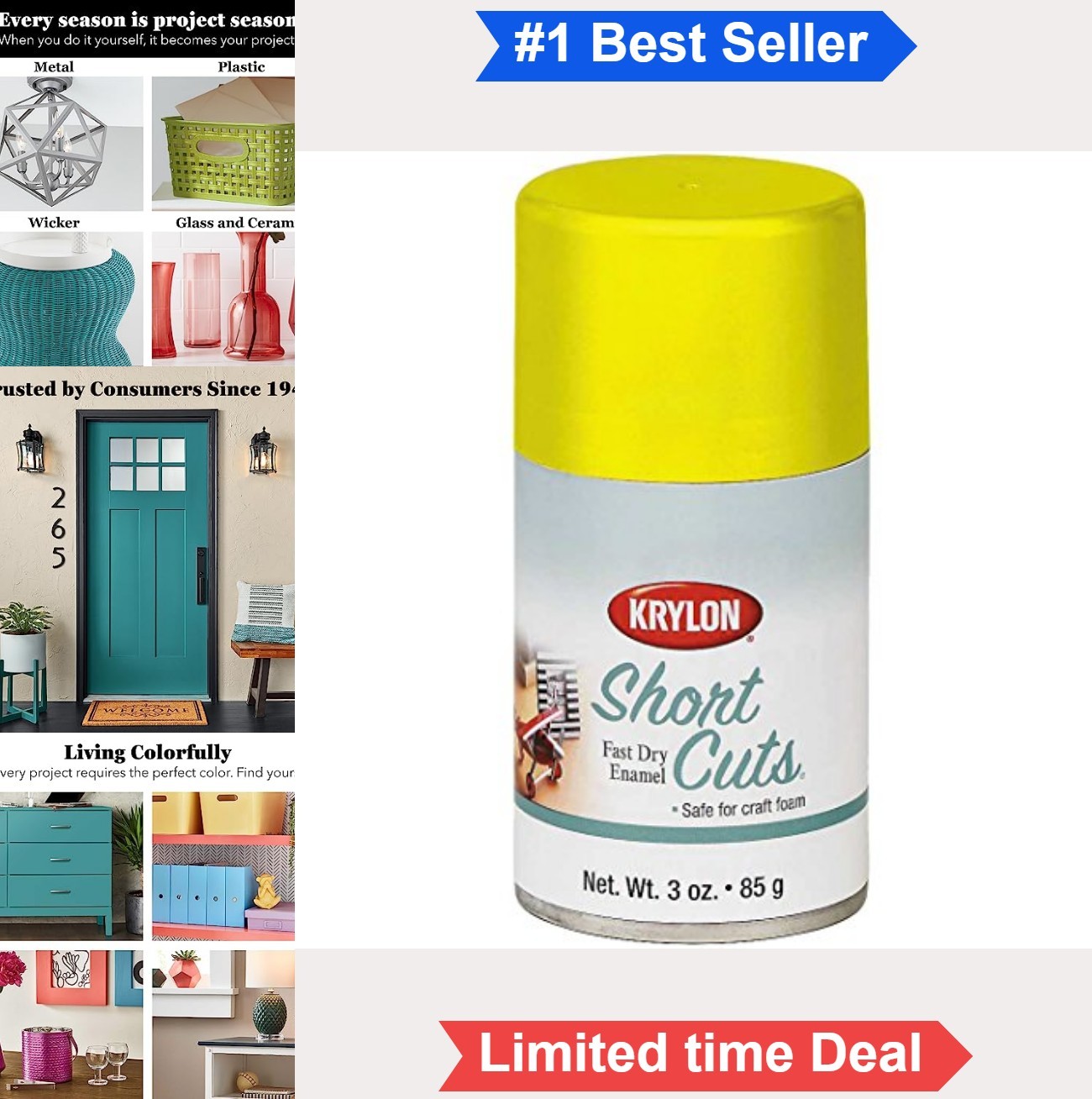 High-Gloss Enamel Spray Paint Sun Yellow 3 Oz for Wood Metal Plastic Glass
