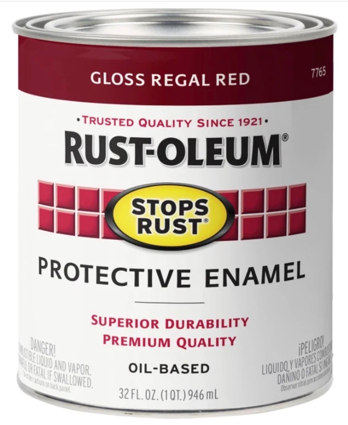 Rust-Oleum GLOSS REGAL RED, Stops Rust, Brush-On Oil Base Paint, 32 FL OZ, Quart
