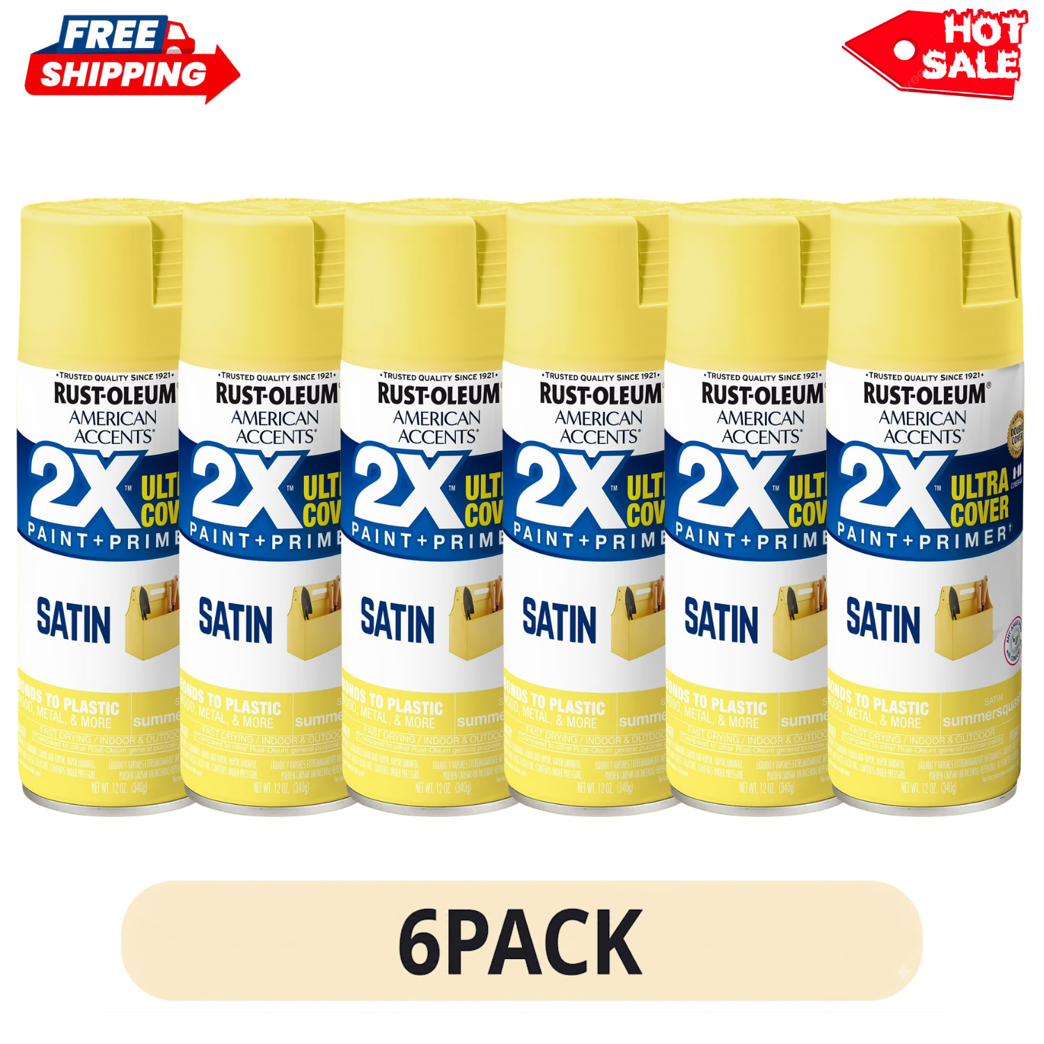 6 Pack Rust-Oleum American Accents 2X Ultra Cover Summer Squash Satin 12 oz