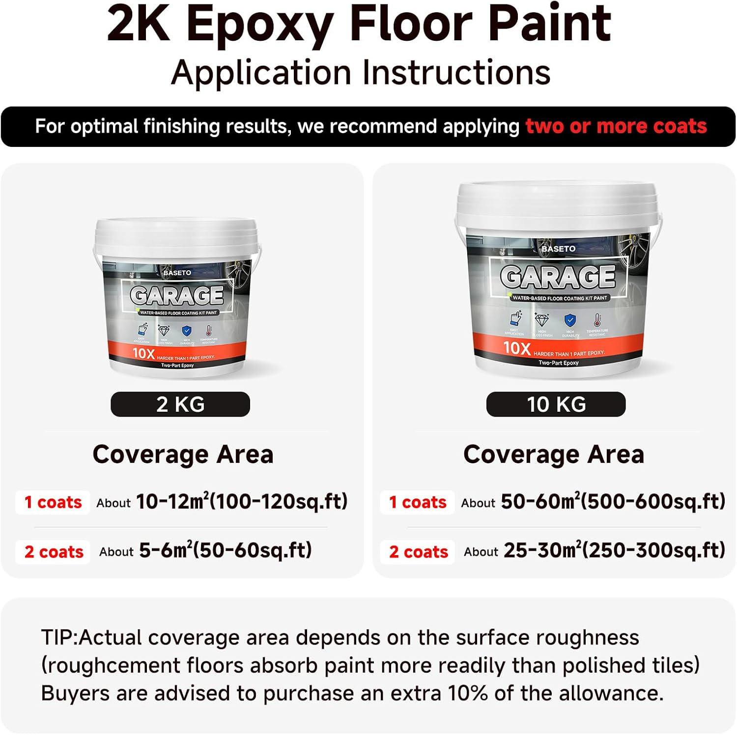 2K Epoxy Garage Floor Coating Kit Light Gray Concrete Paint With Tools 2Kg