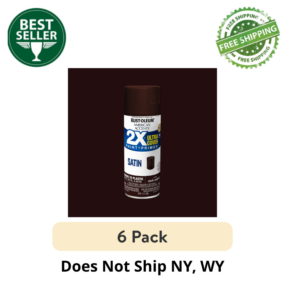 6 Pack Rust-Oleum 2X Satin Spray Paint, Dark Walnut, 12oz, Wood, Metal, Plastic
