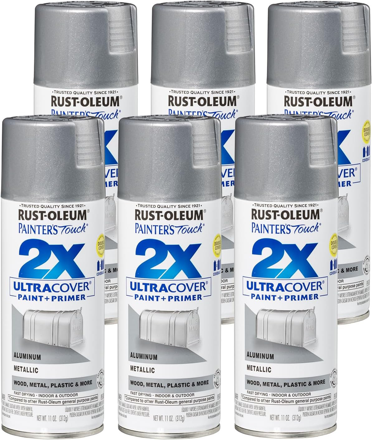 334058-6PK Painter’S Touch 2X Ultra Cover Spray Paint, 11 Oz, Metallic Aluminum,