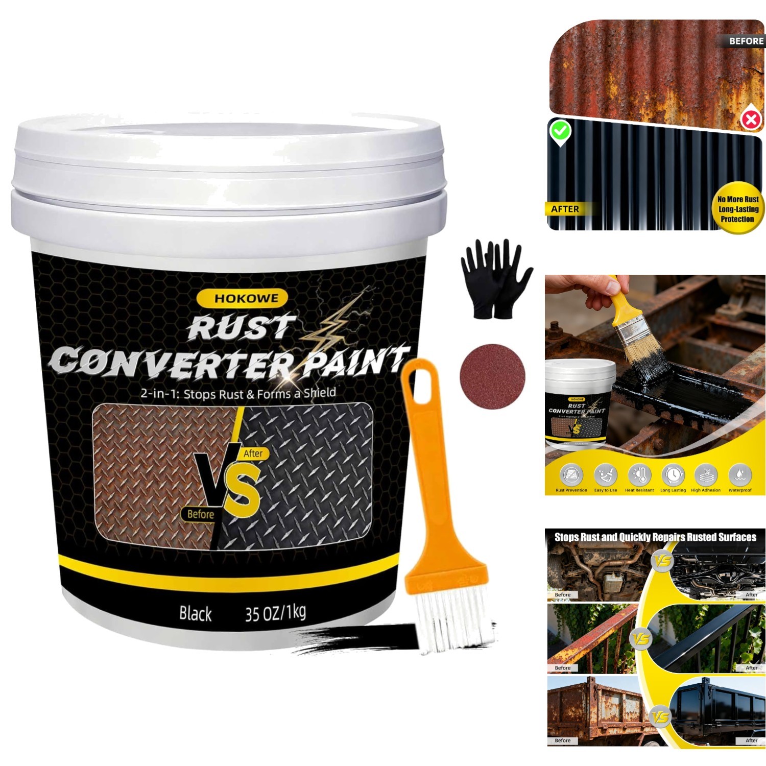 2-in-1 Rust Converter & Metal Primer Black Paint Inhibitor for Auto Frame 80ch