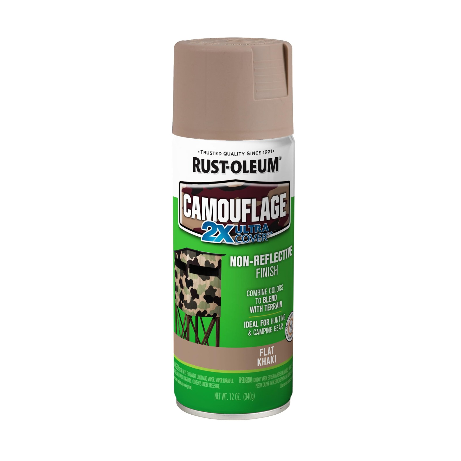 Camouflage Spray Paint Ultra Cover Matte Khaki Non-Reflective Aerosol 12 oz
