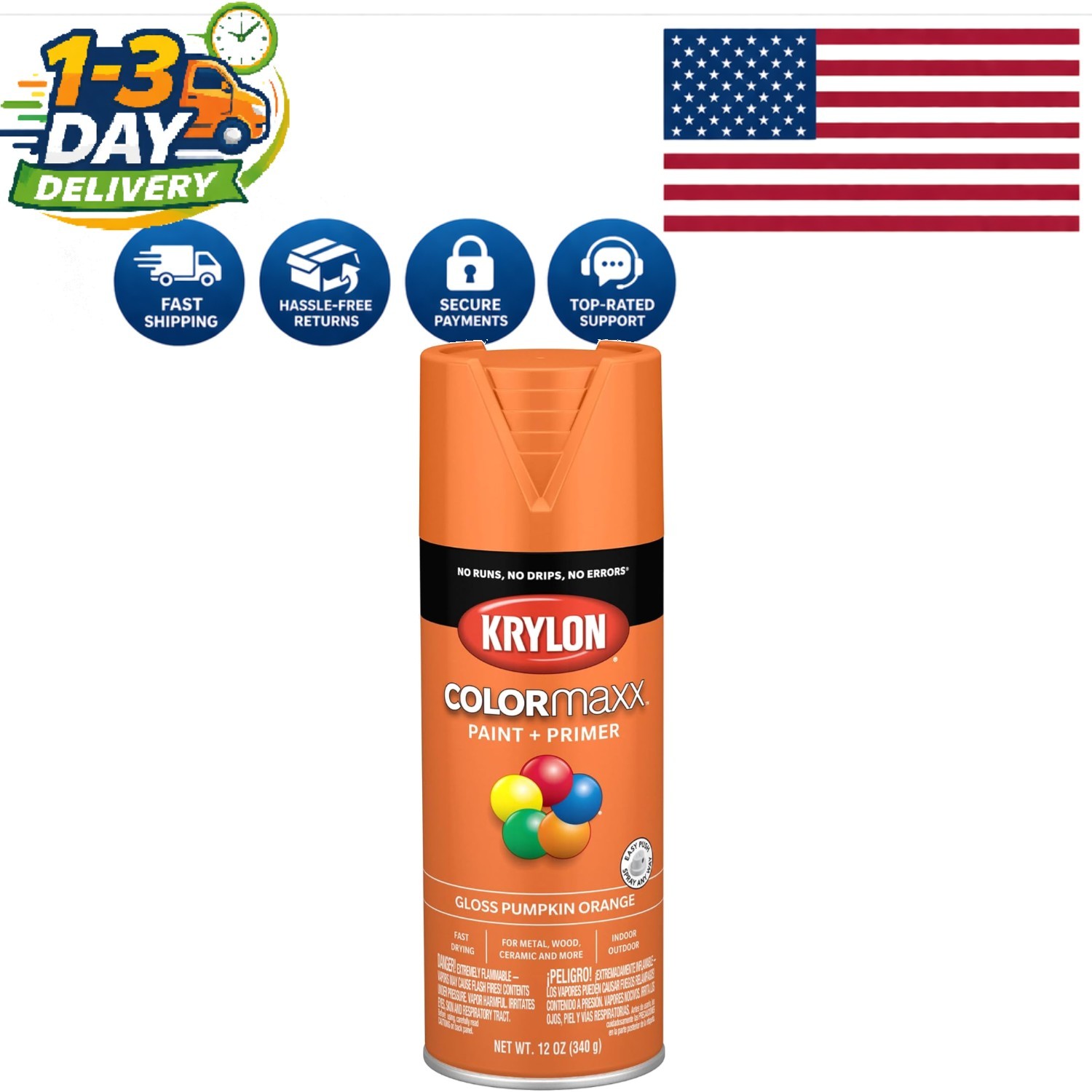 Pumpkin Orange Gloss Spray Paint by Krylon – Rust Resistant, Interior & Exterior