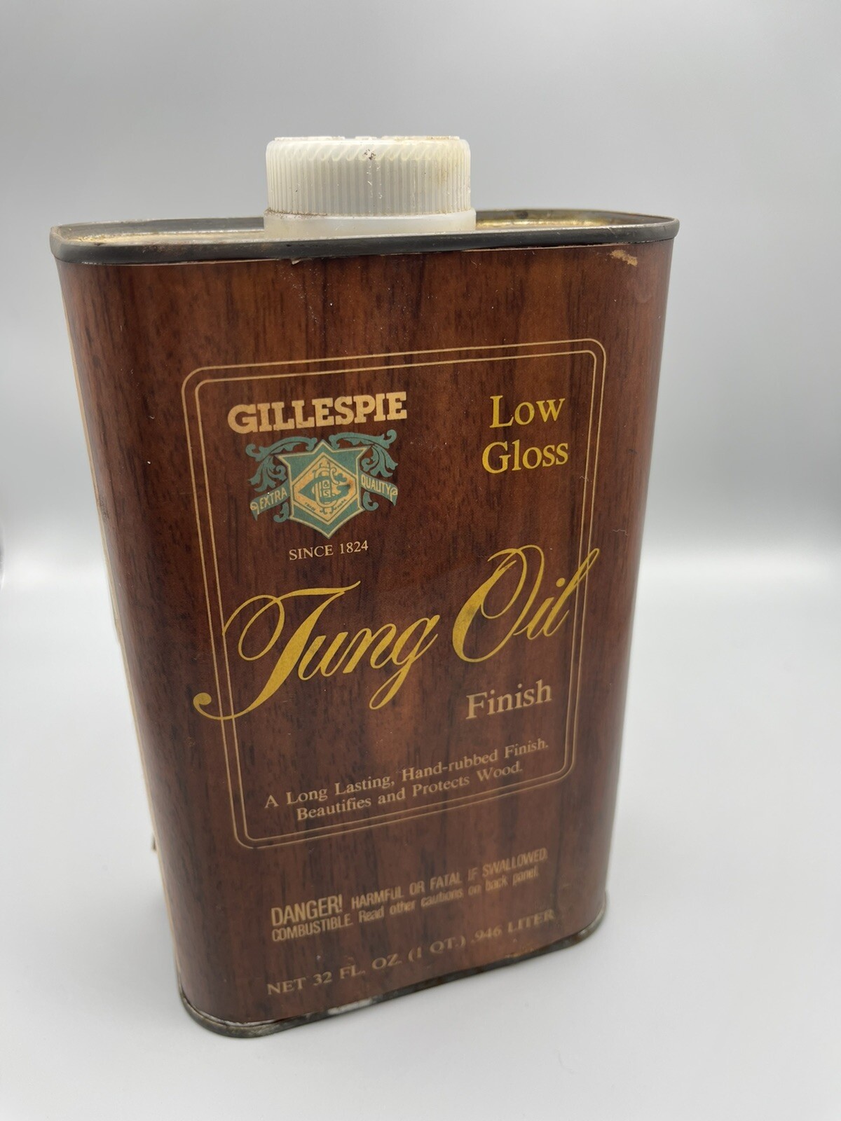 Gillespie Tung Oil Low Gloss Varnish Fine Wood Hand Rubbed Finish 32 oz Vintage