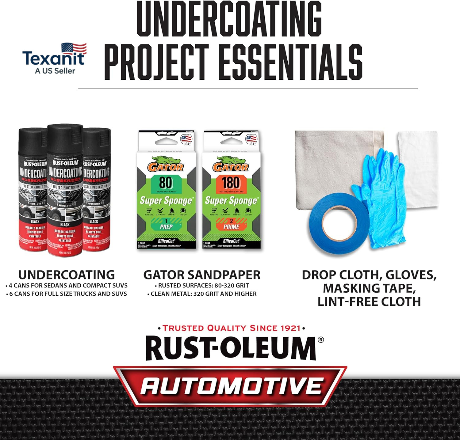 248657-6PK Stops Rust Undercoating Spray, 15 Oz, Rubberized Black, 6 Pack