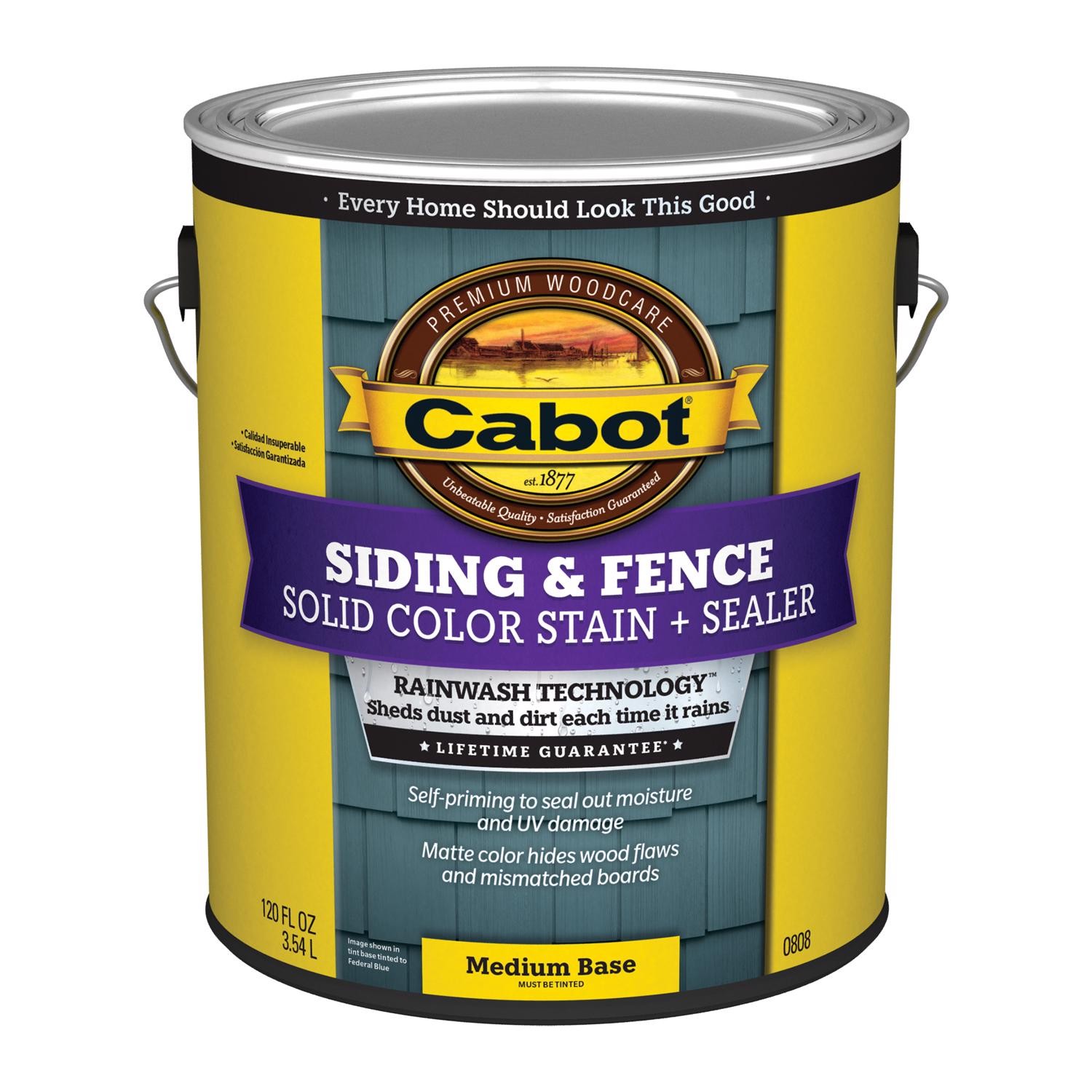 Cabot Solid 0808 Medium-Water-Based Acrylic Solid Color Deck Stain 1gal (4-pack)