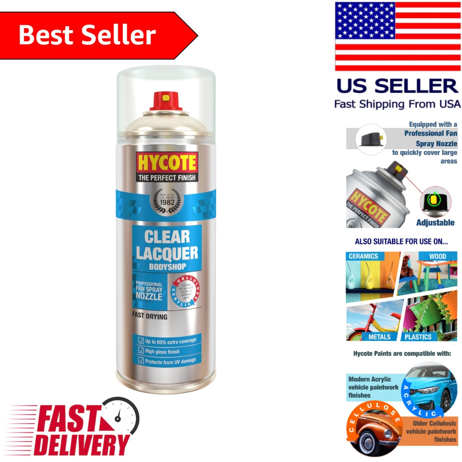 Clear Coat Lacquer Spray – 13.5 Oz with Integrated Fan Nozzle for Easy Use