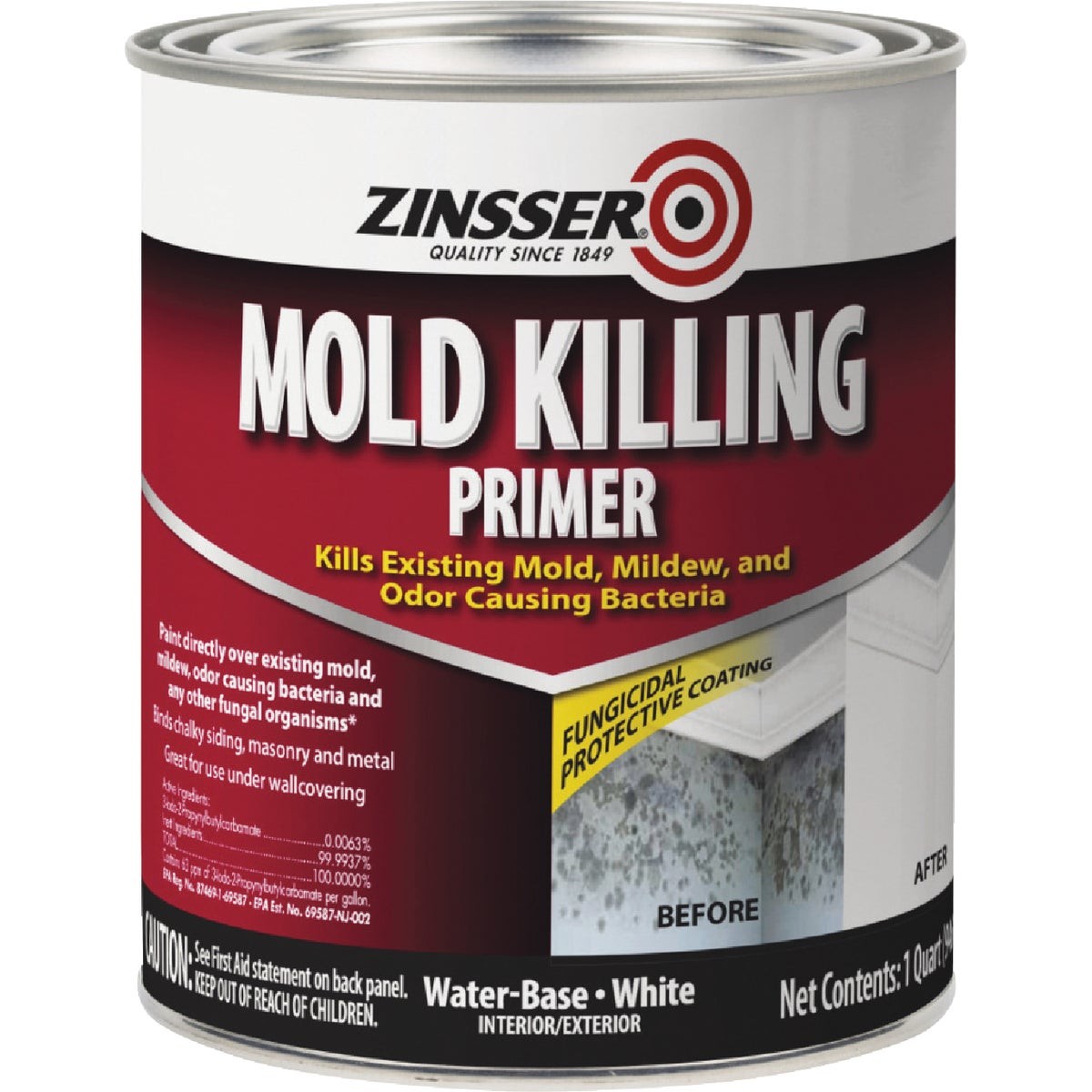 Zinsser Mold Killing Interior/Exterior Primer, White, 1 Qt. 276087 Zinsser